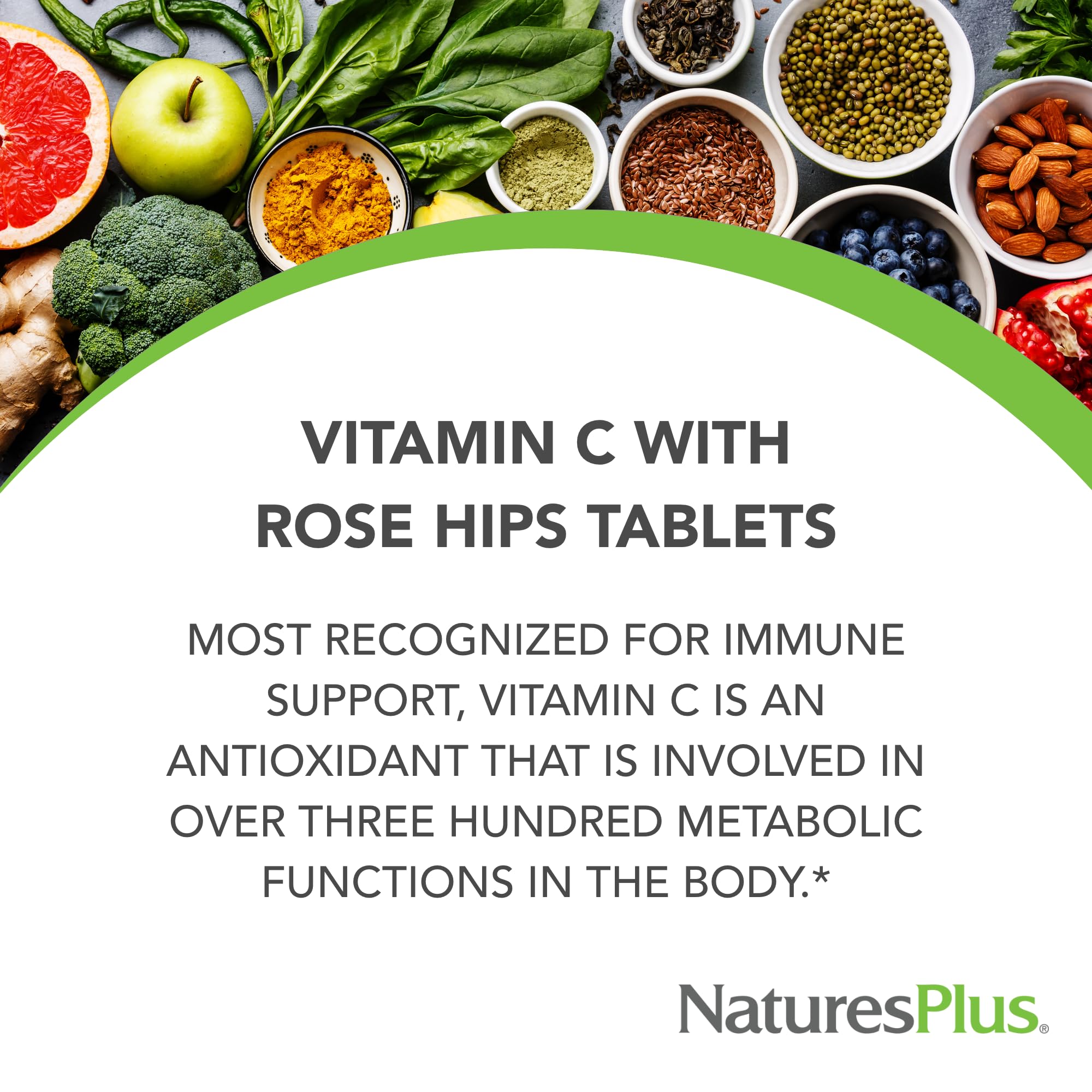 Natures Plus Vitamin C with Rose HIPS – 500 mg, 90 Veg Tablets | Corn-Free, Gluten-Free