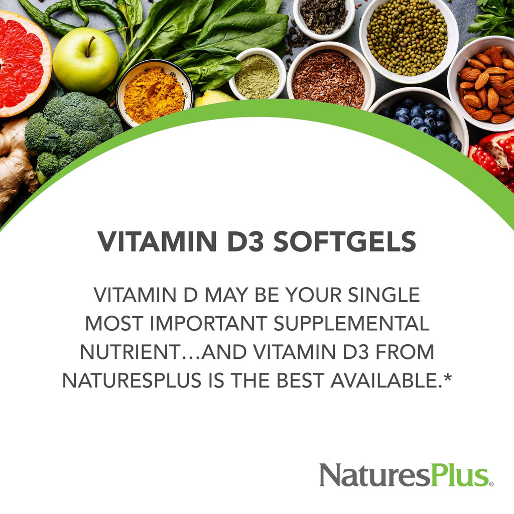 Nature's Plus Vitamin D3 1000 IU (Cholecalciferol) – 180 Softgels | Immune & Bone Health