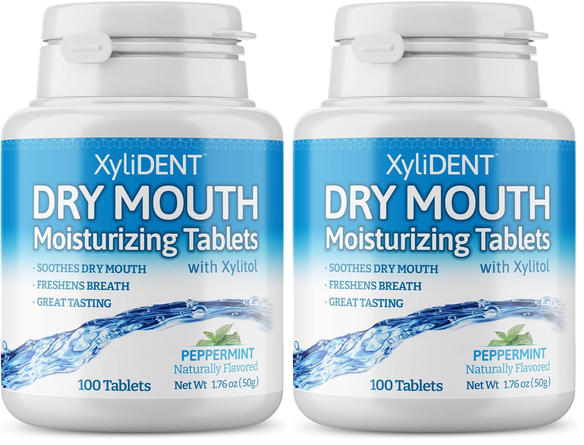 Nature's Stance XyliDENT Xylitol Tablets – Dry Mouth Relief, Fresh Breath, Peppermint, 100 Count per Pack, Pack of 2