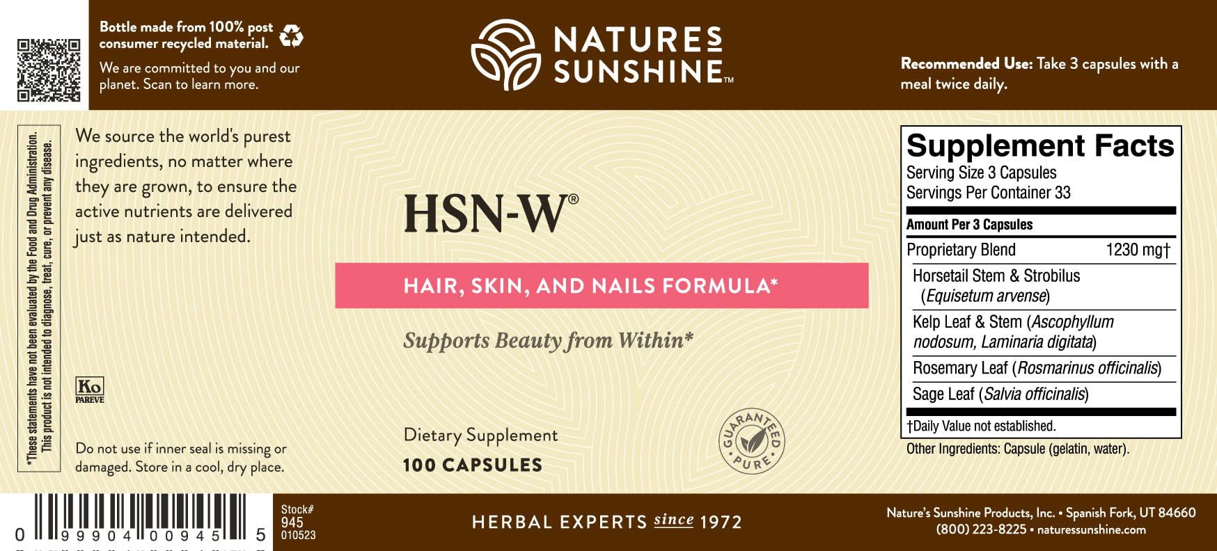 Nature's Sunshine HSN-W 100 Capsules | Premium Herbal Vitamin