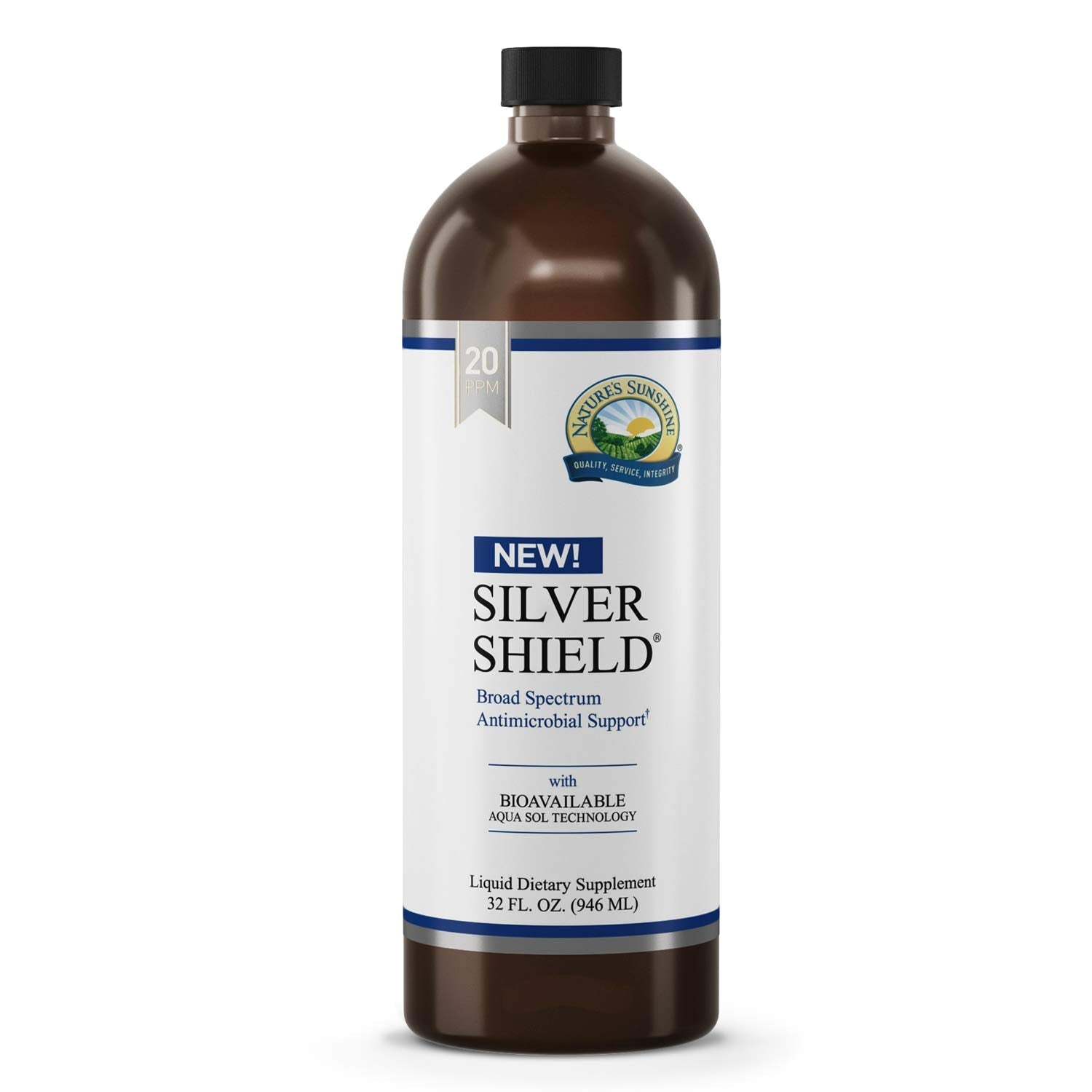 Nature's Sunshine Silver Shield Liquid 32 oz | Aqua Sol Colloidal Silver for Immune Support