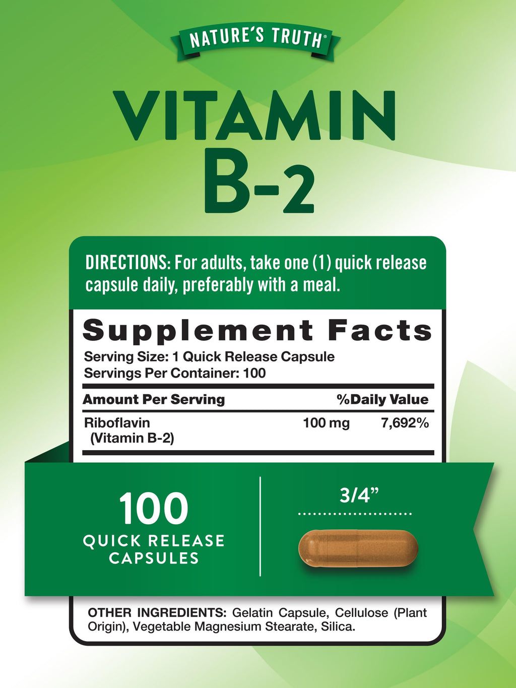Nature's Truth B2 Vitamin 100mg - 100 Capsules | Non-GMO & Gluten Free Riboflavin (Pack of 2)