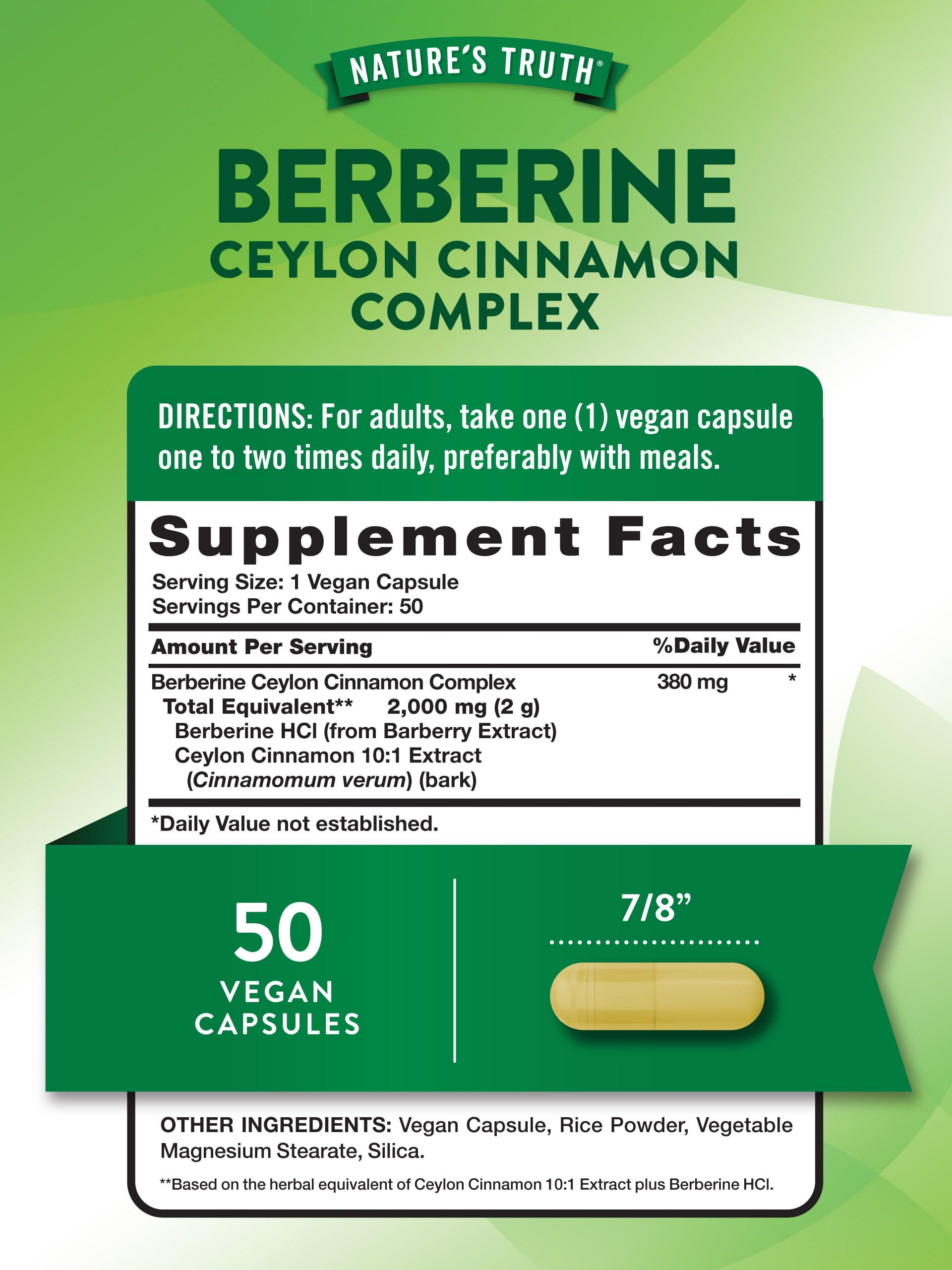 Nature's Truth Berberine with Ceylon Cinnamon Complex - 2,000mg, 50 Vegan Capsules | Vegan, Non-GMO, Gluten Free
