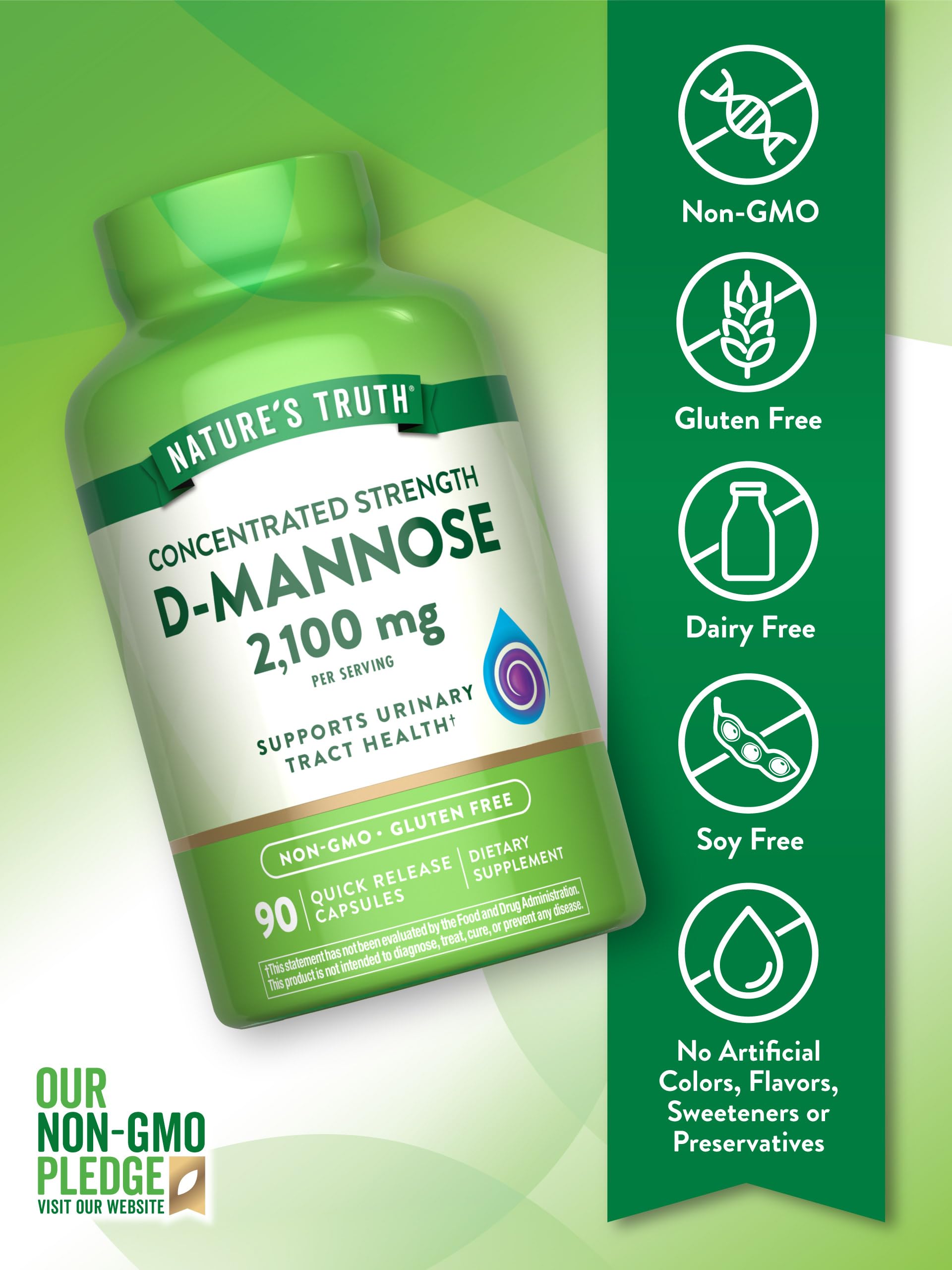 Nature's Truth D-Mannose Capsules | 2100mg | 90 Pills | Non-GMO & Gluten Free Supplement (Pack of 2)