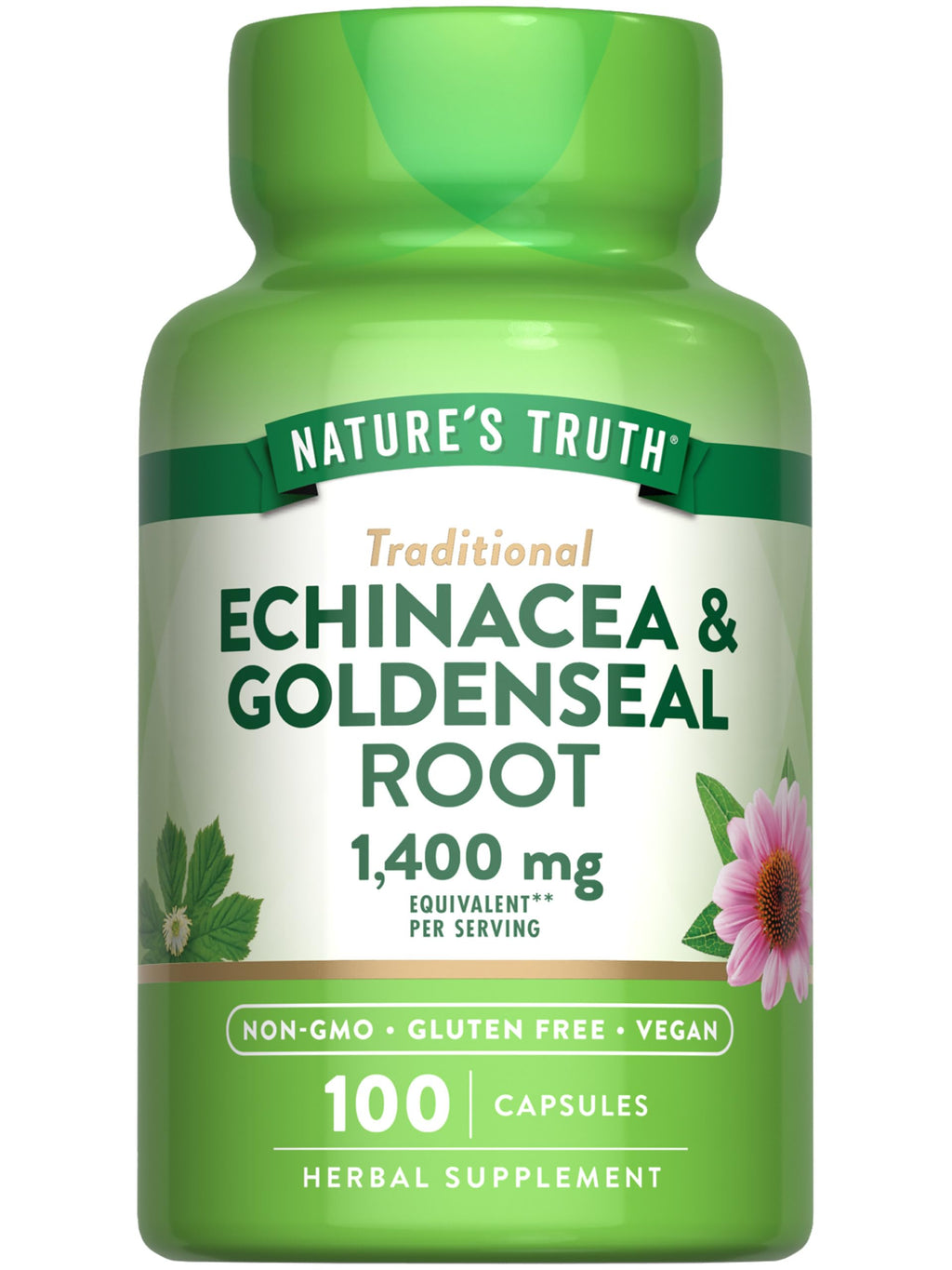 Nature's Truth Echinacea Goldenseal Capsules 1400mg - 100ct | Vegan & Gluten Free