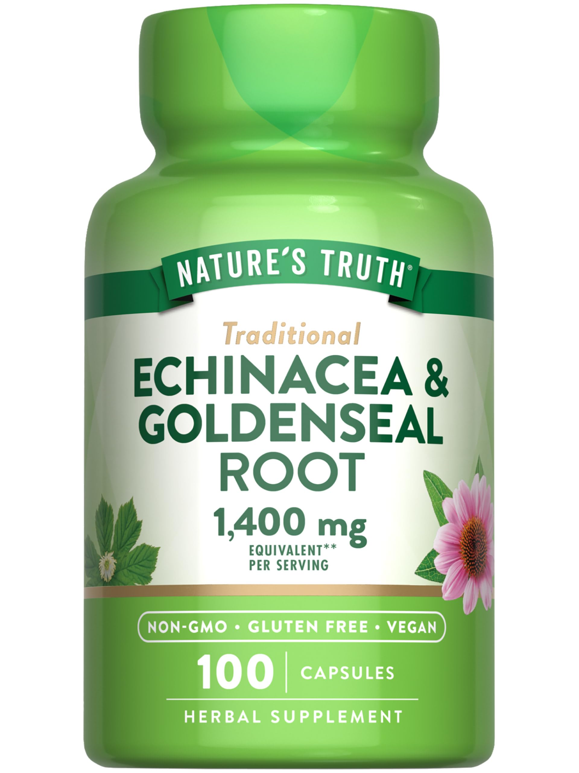 Nature's Truth Echinacea Goldenseal Capsules 1400mg - 100ct | Vegan & Gluten Free