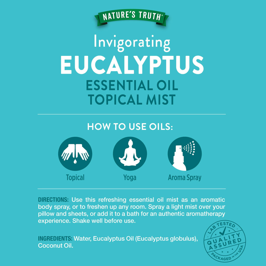 Nature's Truth Eucalyptus Mist Spray 2.4 oz – Pure Eucalyptus Oil for Aromatherapy