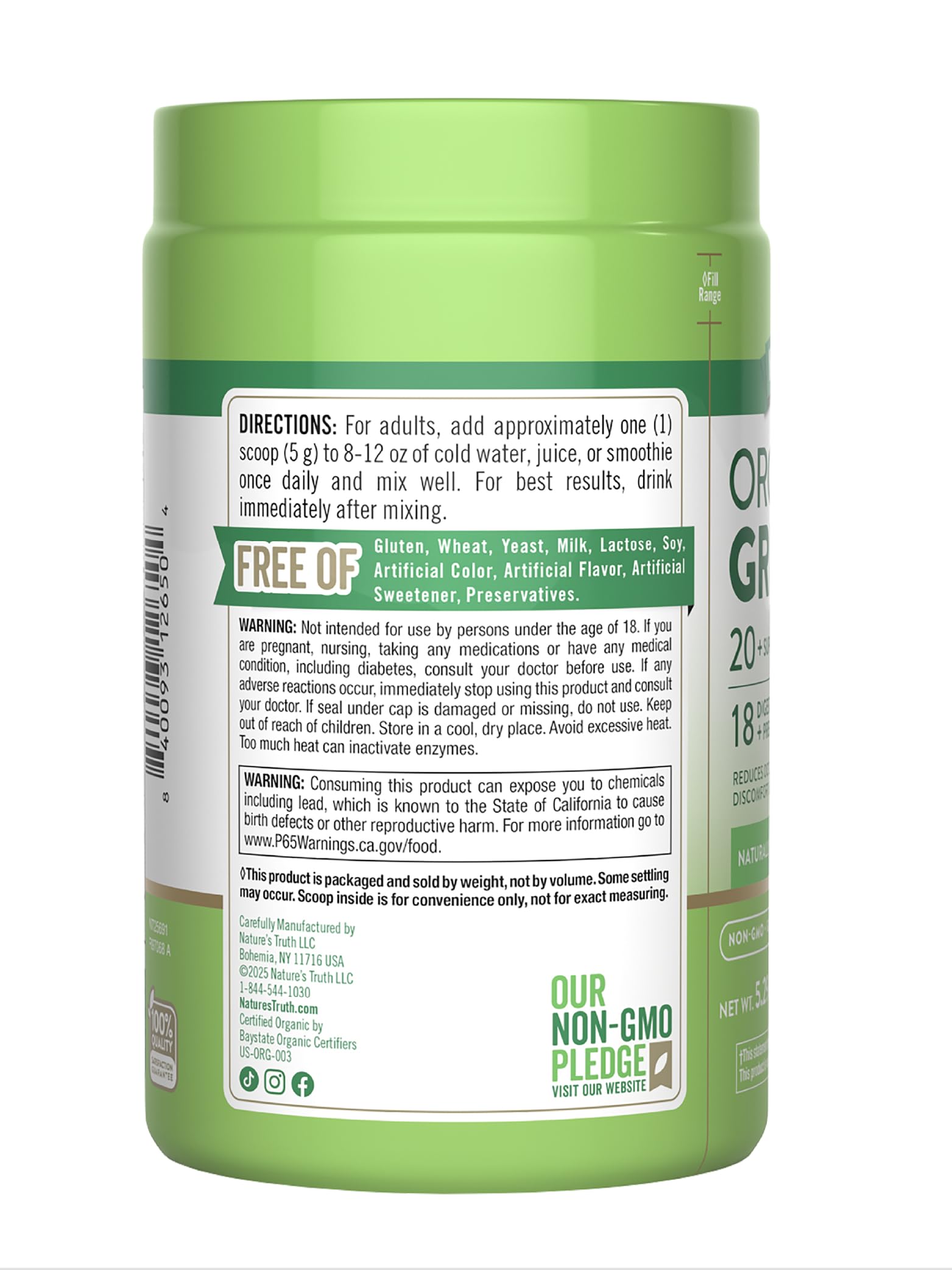 Nature's Truth Organic Greens Blend Powder – 20+ Superfoods, Vegan & Gluten Free