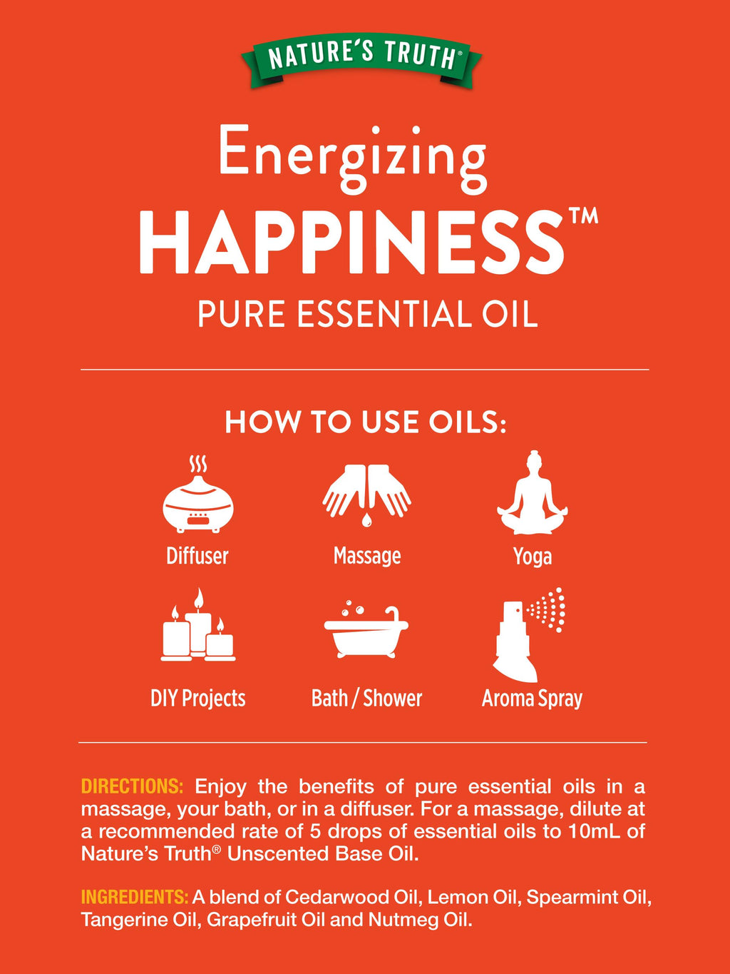 Nature's Truth Happiness Essential Oil 15 mL | Pure Plant Based, Non-GMO, Gluten Free