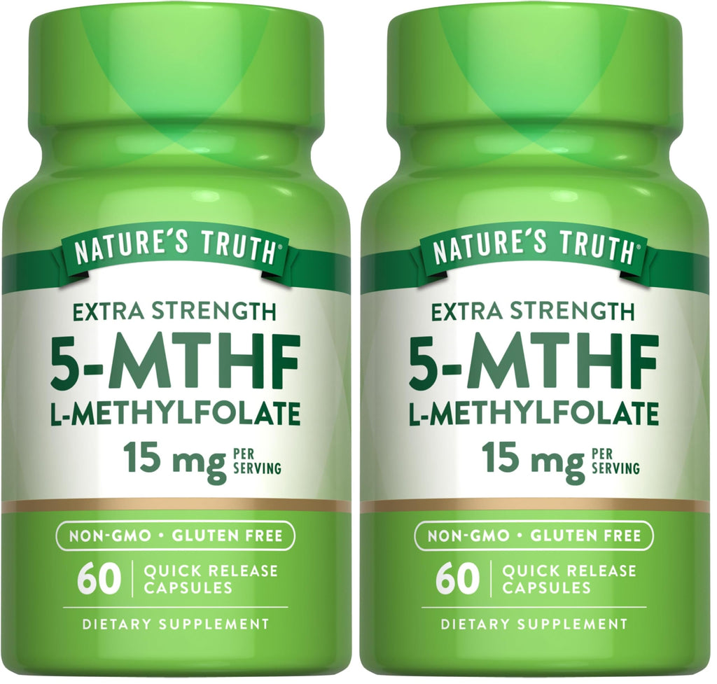 Nature's Truth L-Methylfolate 15mg – 60 Capsules – Extra Strength Pack of 2 | Non-GMO & Gluten Free