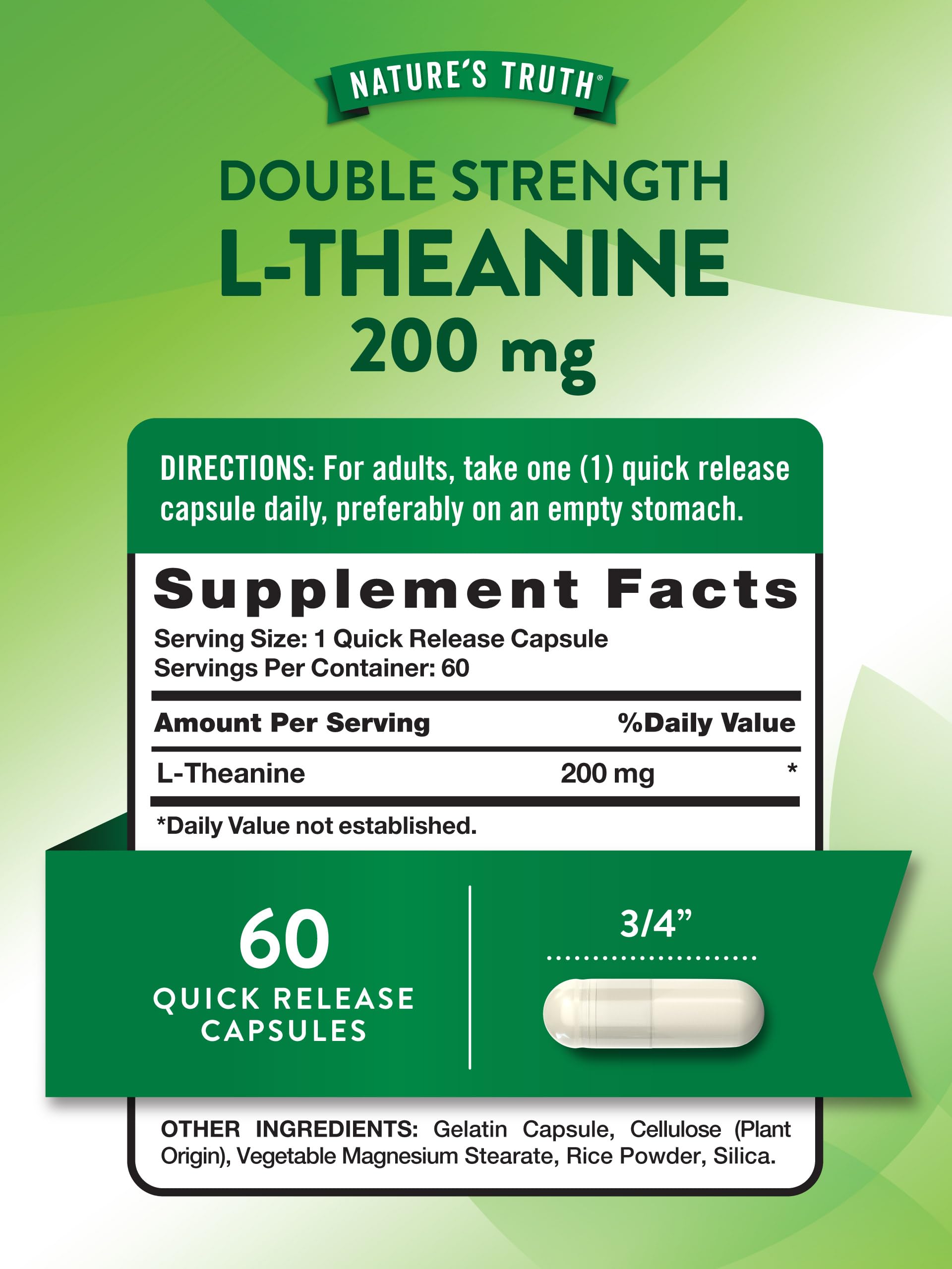 Nature's Truth L Theanine | 200mg | 60 Quick Release Capsules | Non-GMO & Gluten Free