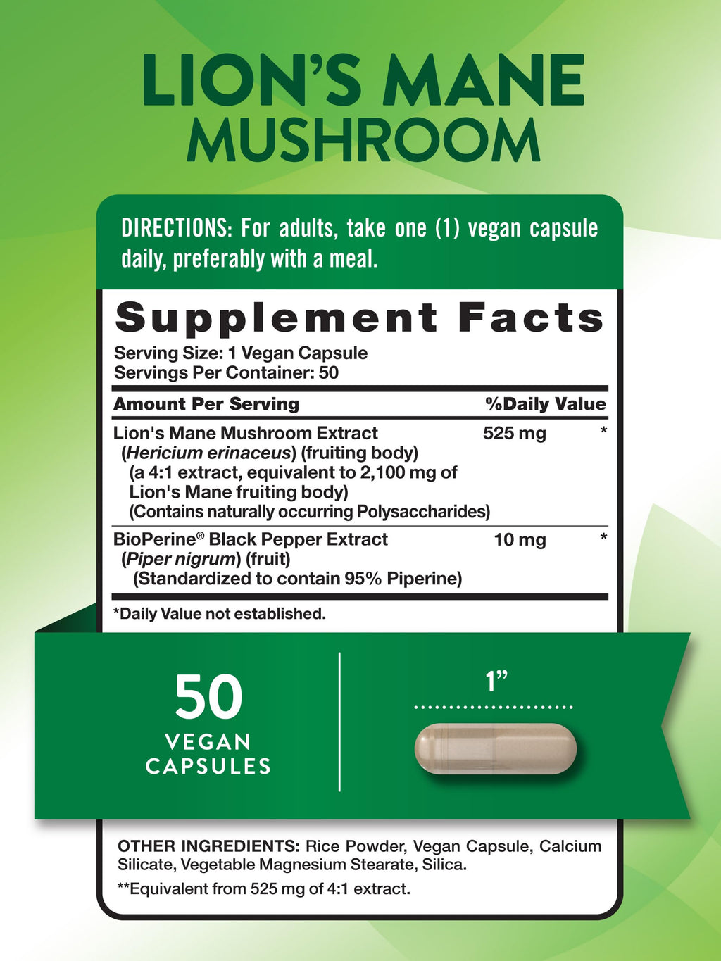 Nature's Truth Lions Mane 2100mg Capsules - 50 Count - Vegan, Gluten Free & Non-GMO