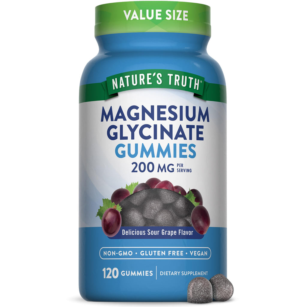 Nature's Truth Magnesium Glycinate Gummies for Adults - 200 mg, 120 Count, Grape - Vegan, Non-GMO & Gluten Free