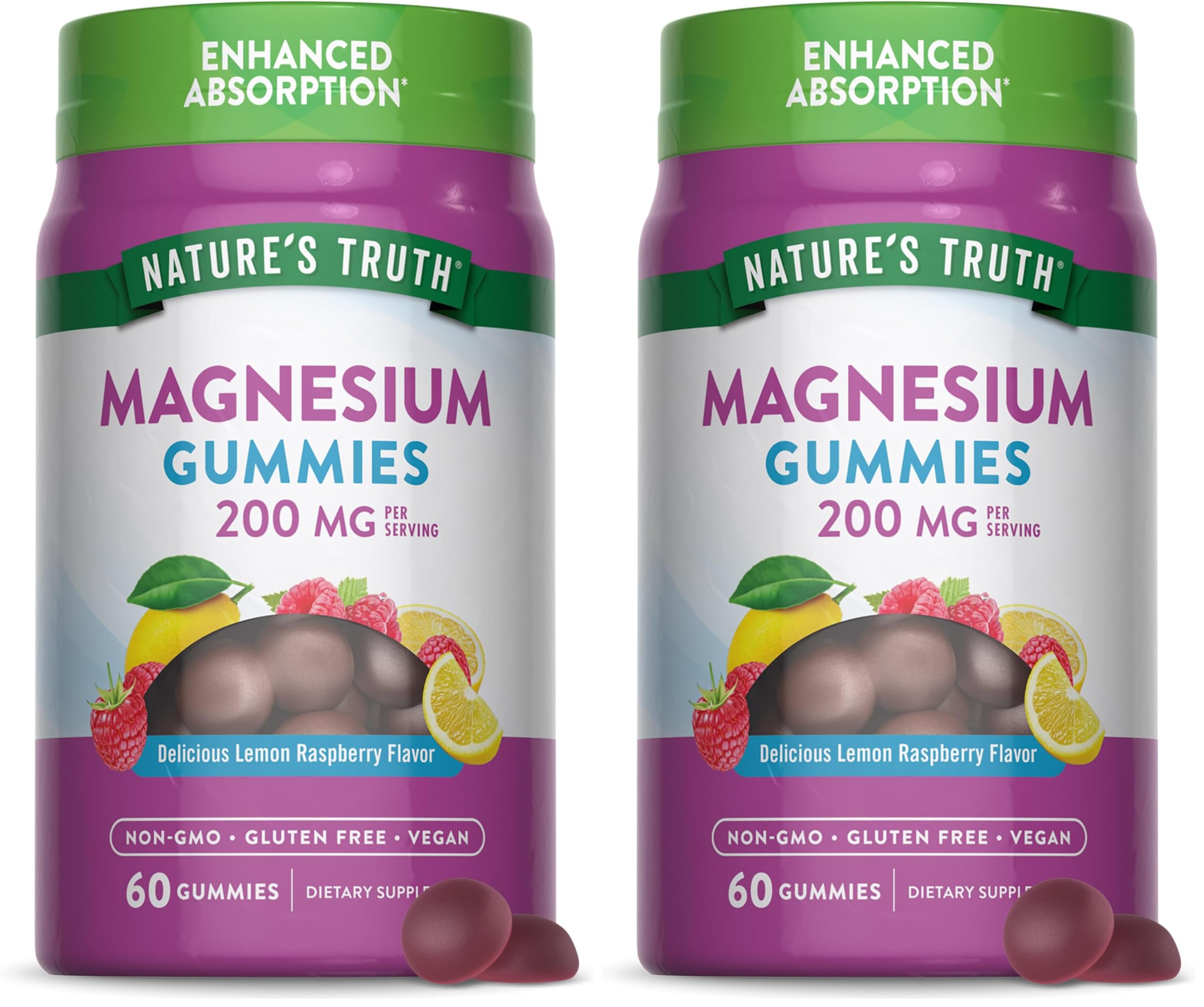 Nature's Truth Magnesium Gummies for Adults – 200 mg, 60 Count (Pack of 2) | Vegan, Non-GMO & Gluten Free