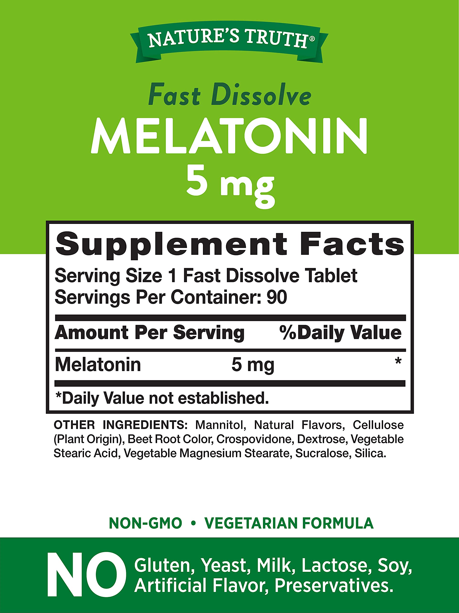 Nature's Truth Melatonin 5 mg Fast-Dissolve – Berry Flavor, 180 Tablets (Twin Pack) | Vegetarian, Non-GMO, Gluten Free
