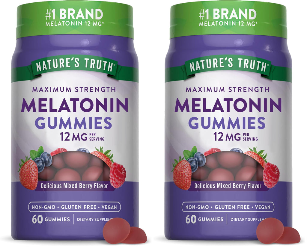 Nature's Truth Melatonin Gummies 12mg – Mixed Berry, Vegan, Non-GMO, Gluten Free (Pack of 2)