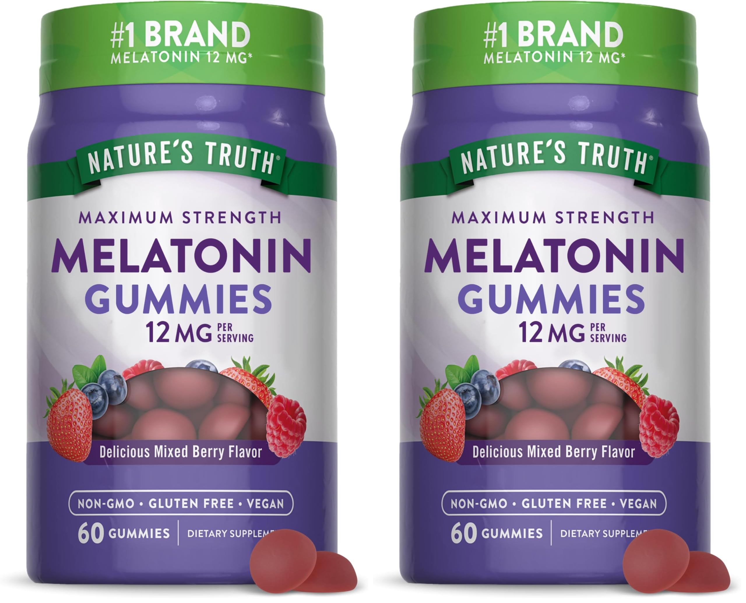 Nature's Truth Melatonin Gummies 12mg – Mixed Berry, Vegan, Non-GMO, Gluten Free (Pack of 2)