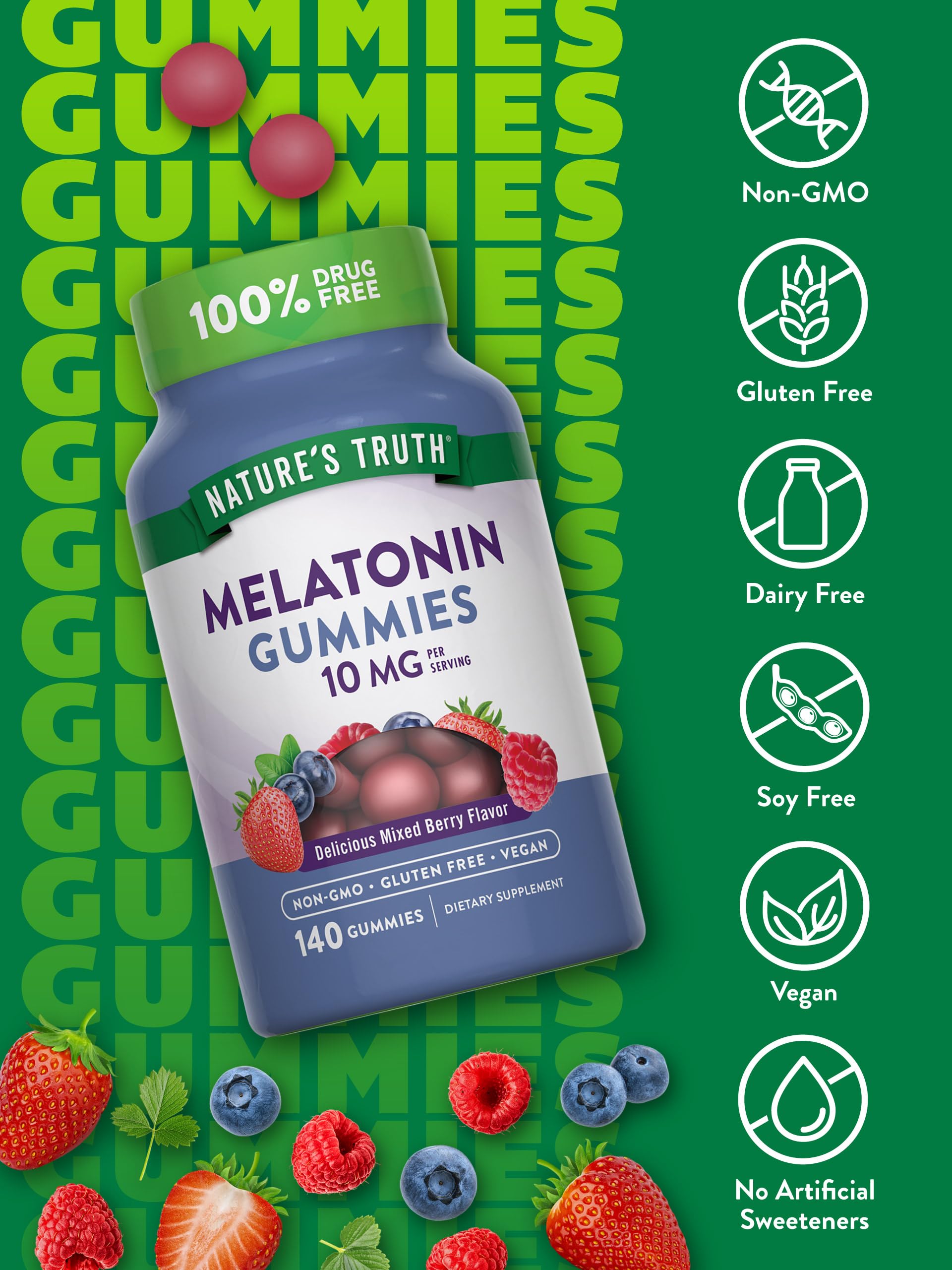 Nature's Truth Melatonin Gummies - 10 mg, Berry (140 Count) – Vegan, Non-GMO & Gluten Free