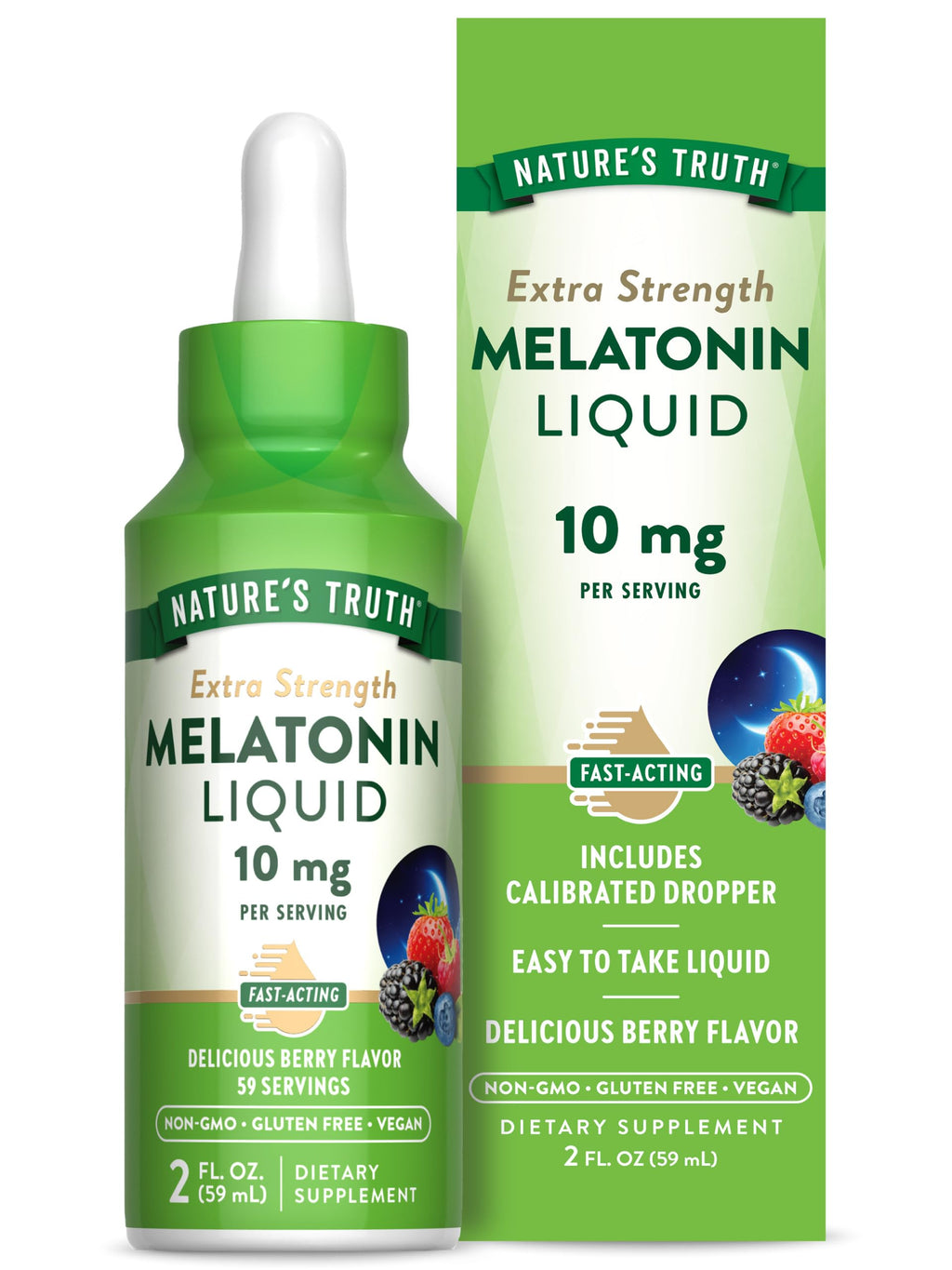 Nature's Truth Melatonin Liquid 10 mg Berry - Maximum Strength for Adults | Vegan, Non-GMO & Gluten Free