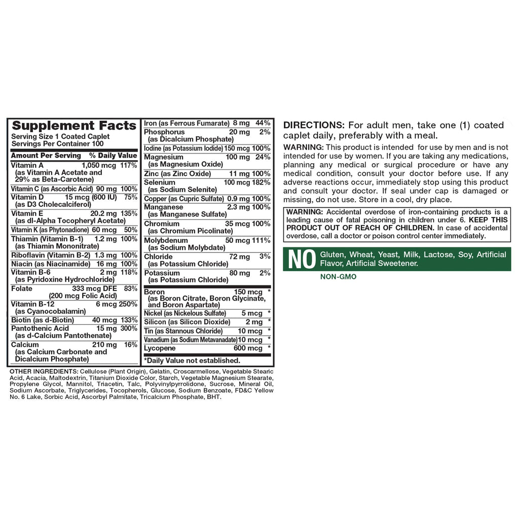 Nature's Truth Multivitamin for Men | Iron & Vitamins A, C, D & E | 100 Caplets | Non-GMO & Gluten Free for Adults