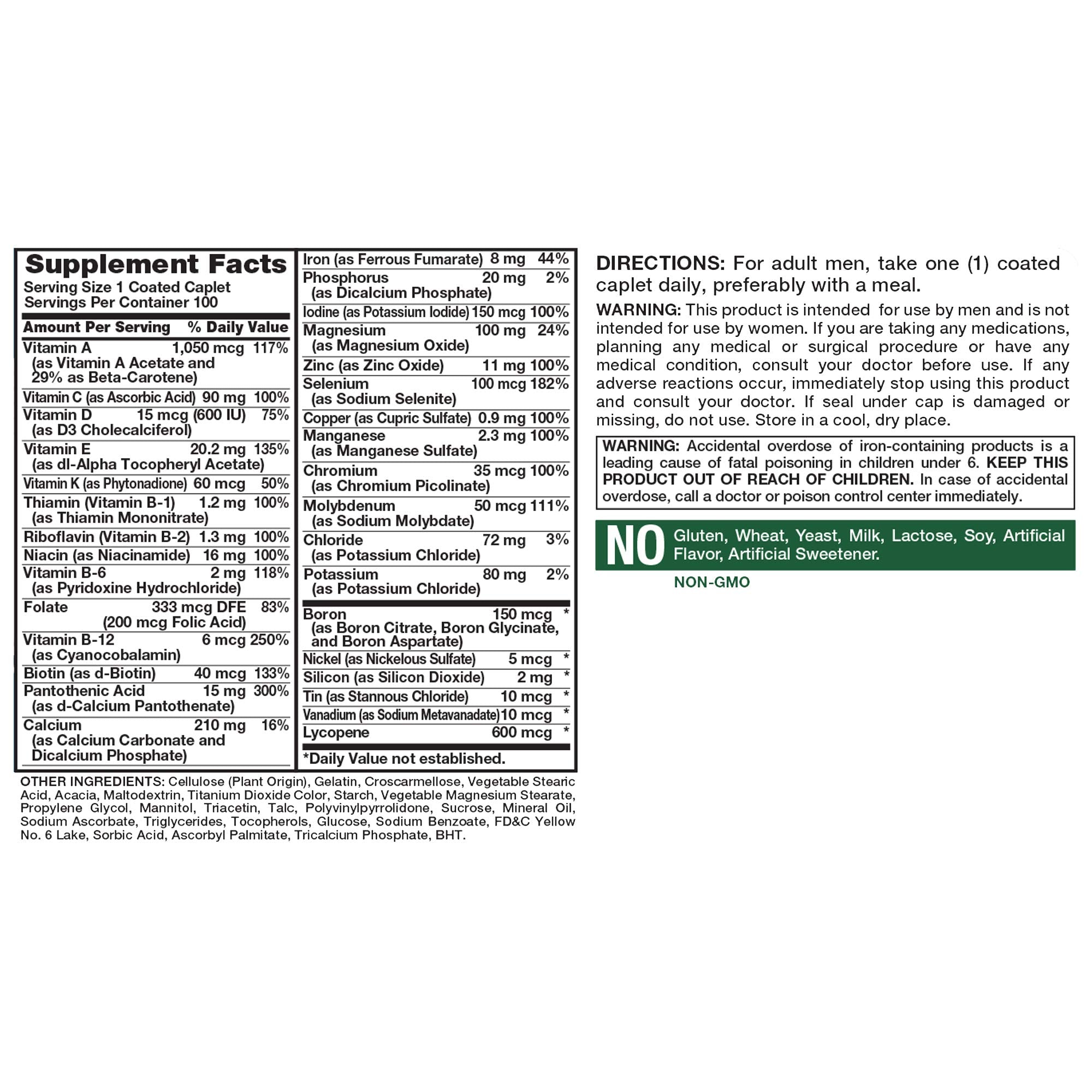 Nature's Truth Multivitamin for Men | Iron & Vitamins A, C, D & E | 100 Caplets | Non-GMO & Gluten Free for Adults