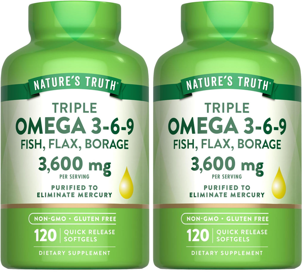 Nature's Truth Omega 3-6-9 Softgels – Triple Strength 3600 mg | Pack of 2