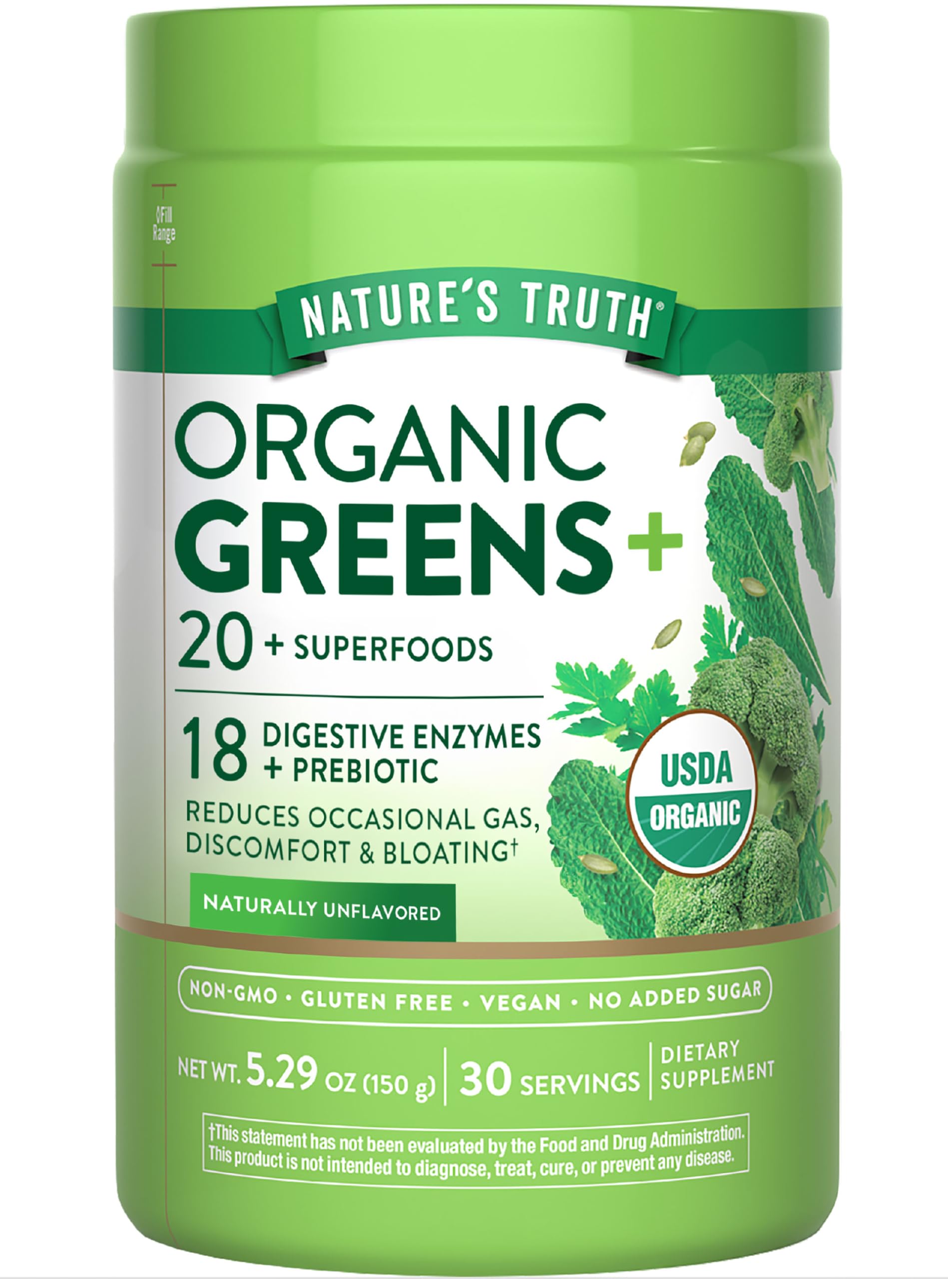 Nature's Truth Organic Greens Blend Powder – 20+ Superfoods, Vegan & Gluten Free