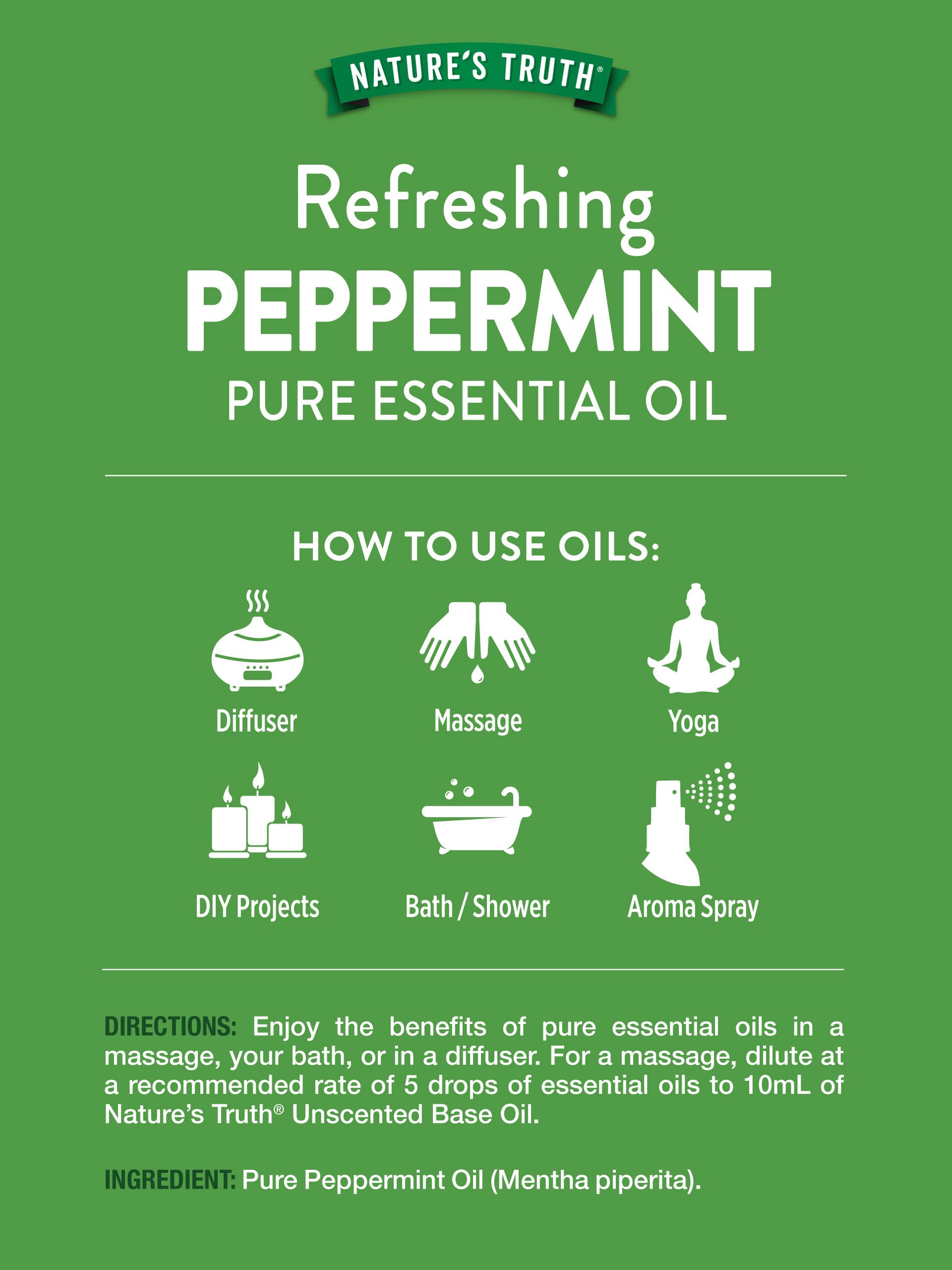 Nature's Truth Peppermint Essential Oil 15 mL | Diffusers & Aromatherapy | Plant-Based, Non-GMO & Gluten Free