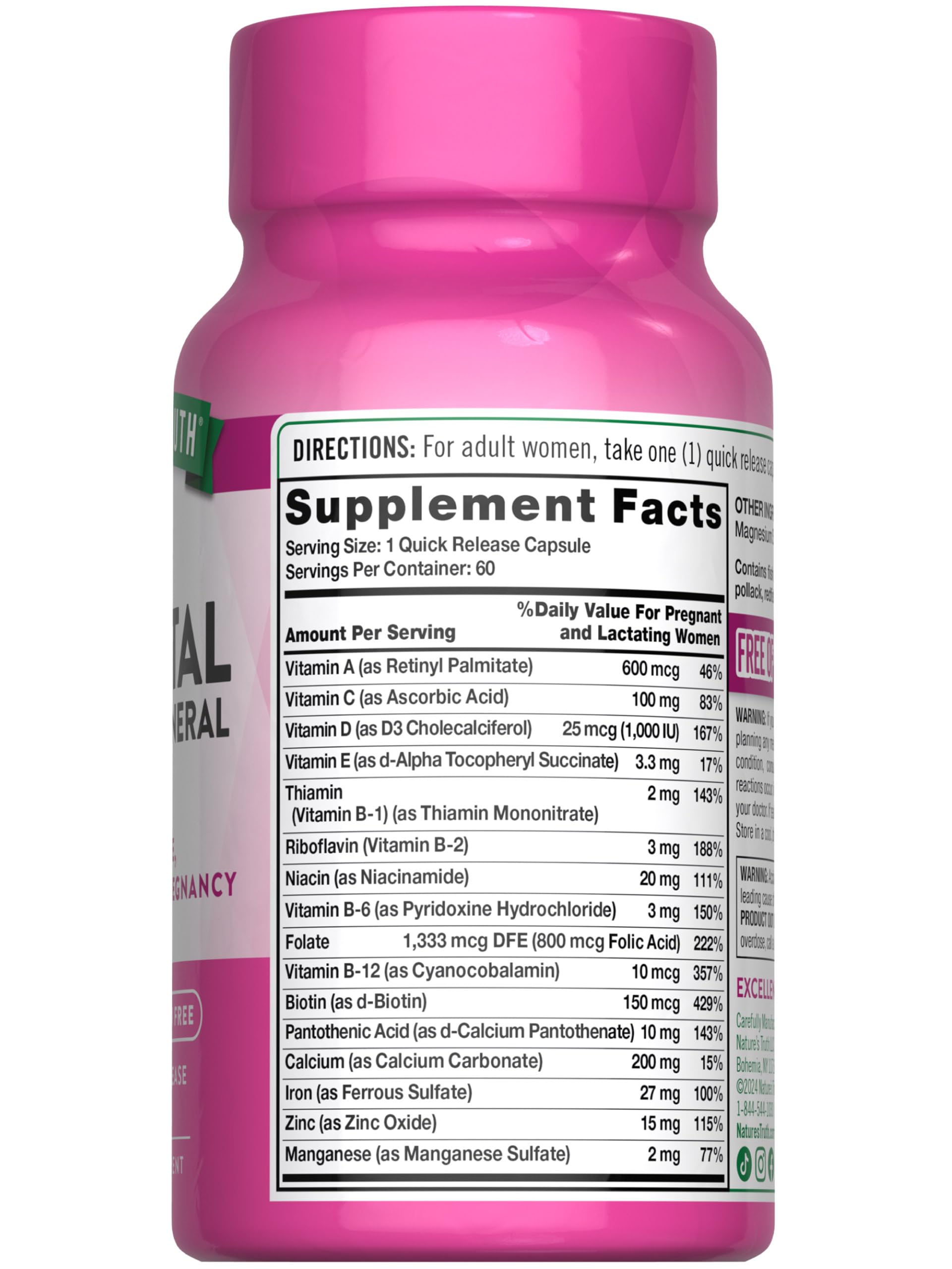 Nature's Truth Prenatal Vitamins with Folic Acid - 60 Capsules | Non-GMO & Gluten Free