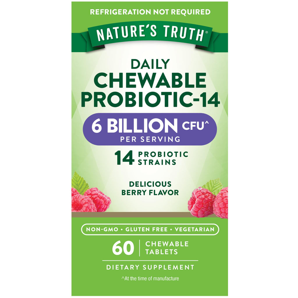 Nature's Truth Probiotic Chewable – 6 Billion CFU, 14 Strains, Berry Flavor | Vegetarian, Non-GMO, Gluten Free | 60 Count