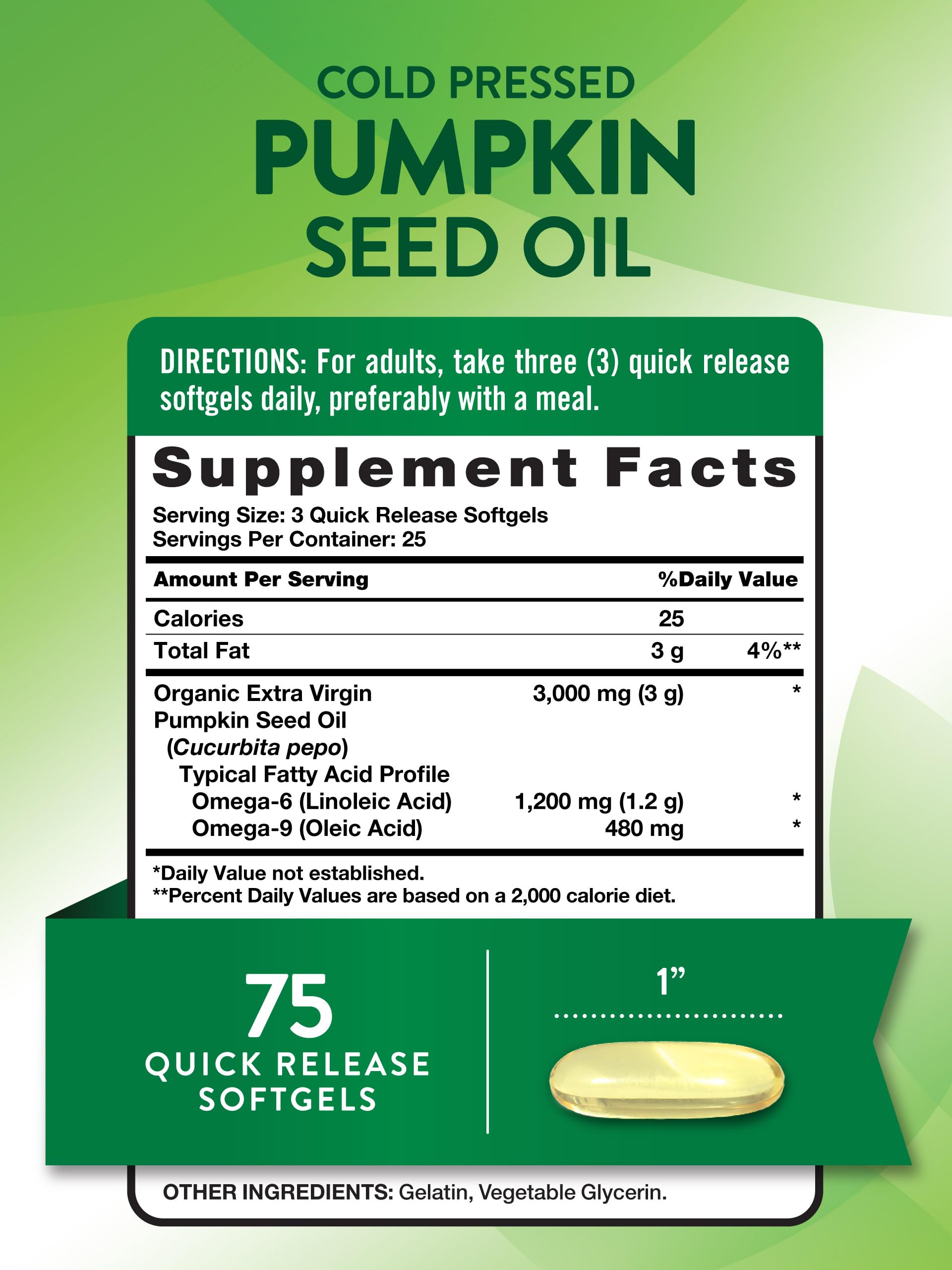 Nature's Truth Pumpkin Seed Oil 3000mg – 75 Softgels | Cold Pressed, Non-GMO, Gluten Free