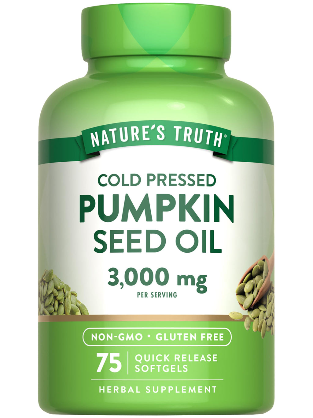 Nature's Truth Pumpkin Seed Oil 3000mg – 75 Softgels | Cold Pressed, Non-GMO, Gluten Free
