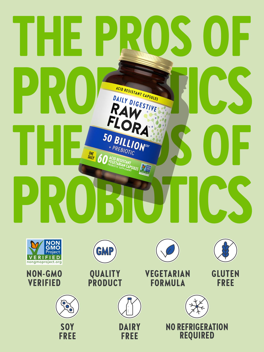 Raw Flora Probiotic with Prebiotics – 50B CFU Daily Digestive Capsules