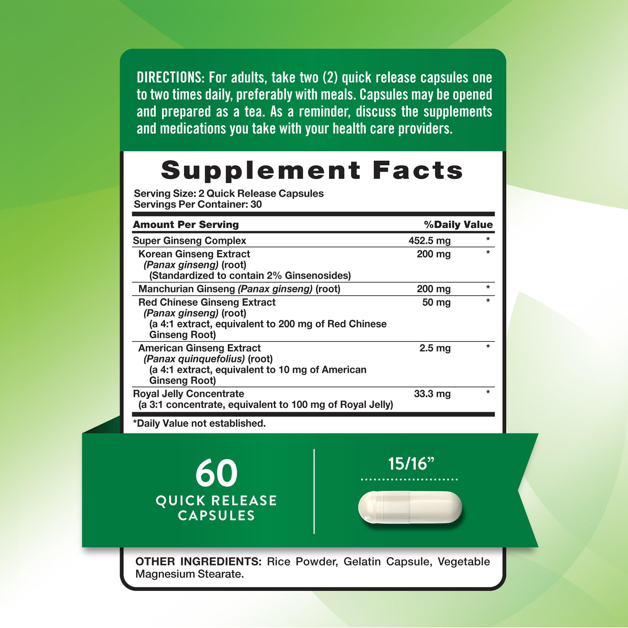 Nature's Truth Super Ginseng Complex | 60 Capsules | Royal Jelly Included | Non-GMO & Gluten Free