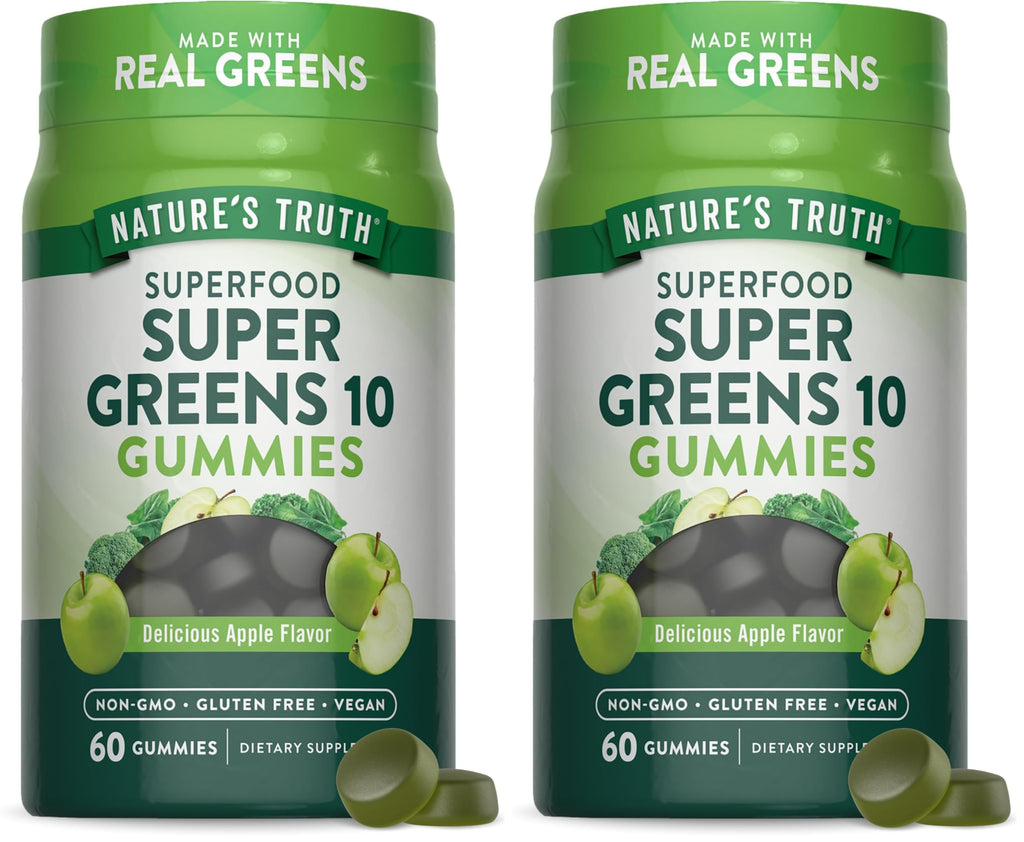 Nature's Truth Super Greens Gummies – 60 Count (Pack of 2) – Vegan, Non-GMO, Gluten Free