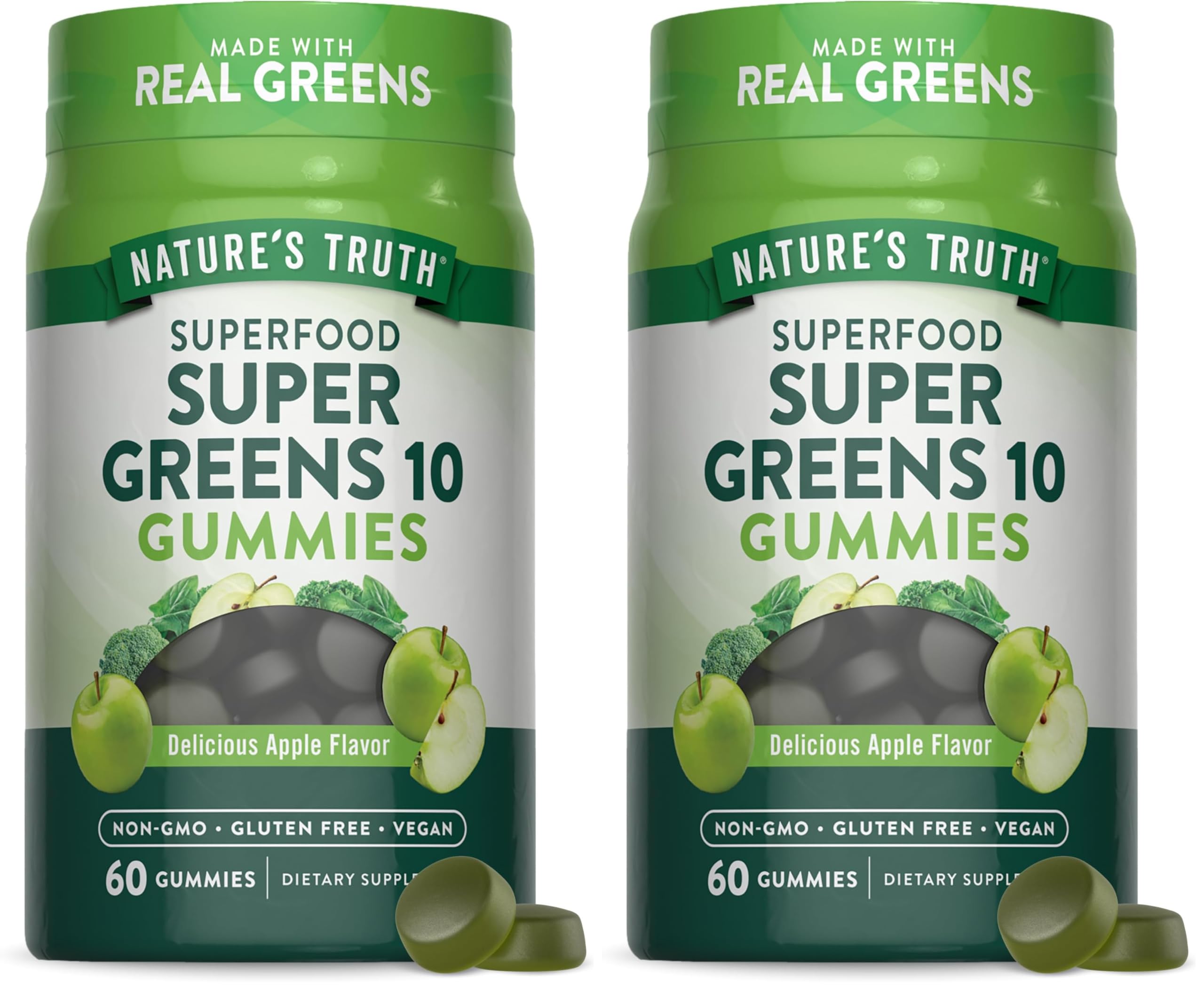 Nature's Truth Super Greens Gummies – 60 Count (Pack of 2) – Vegan, Non-GMO, Gluten Free