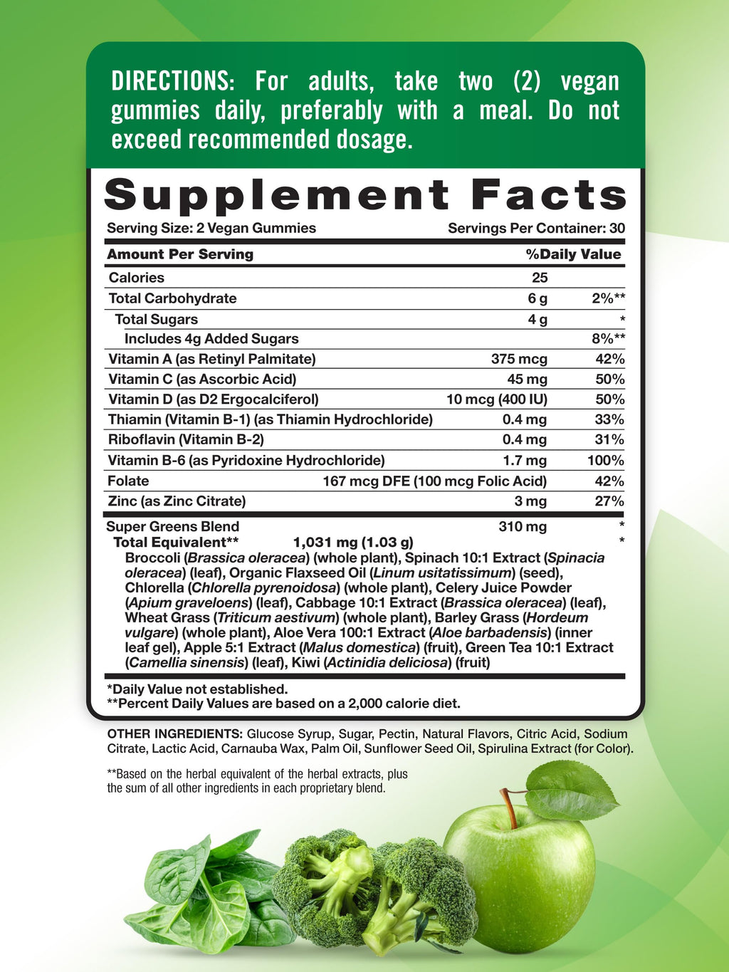 Nature's Truth Super Greens Gummies – 60 Count (Pack of 2) – Vegan, Non-GMO, Gluten Free
