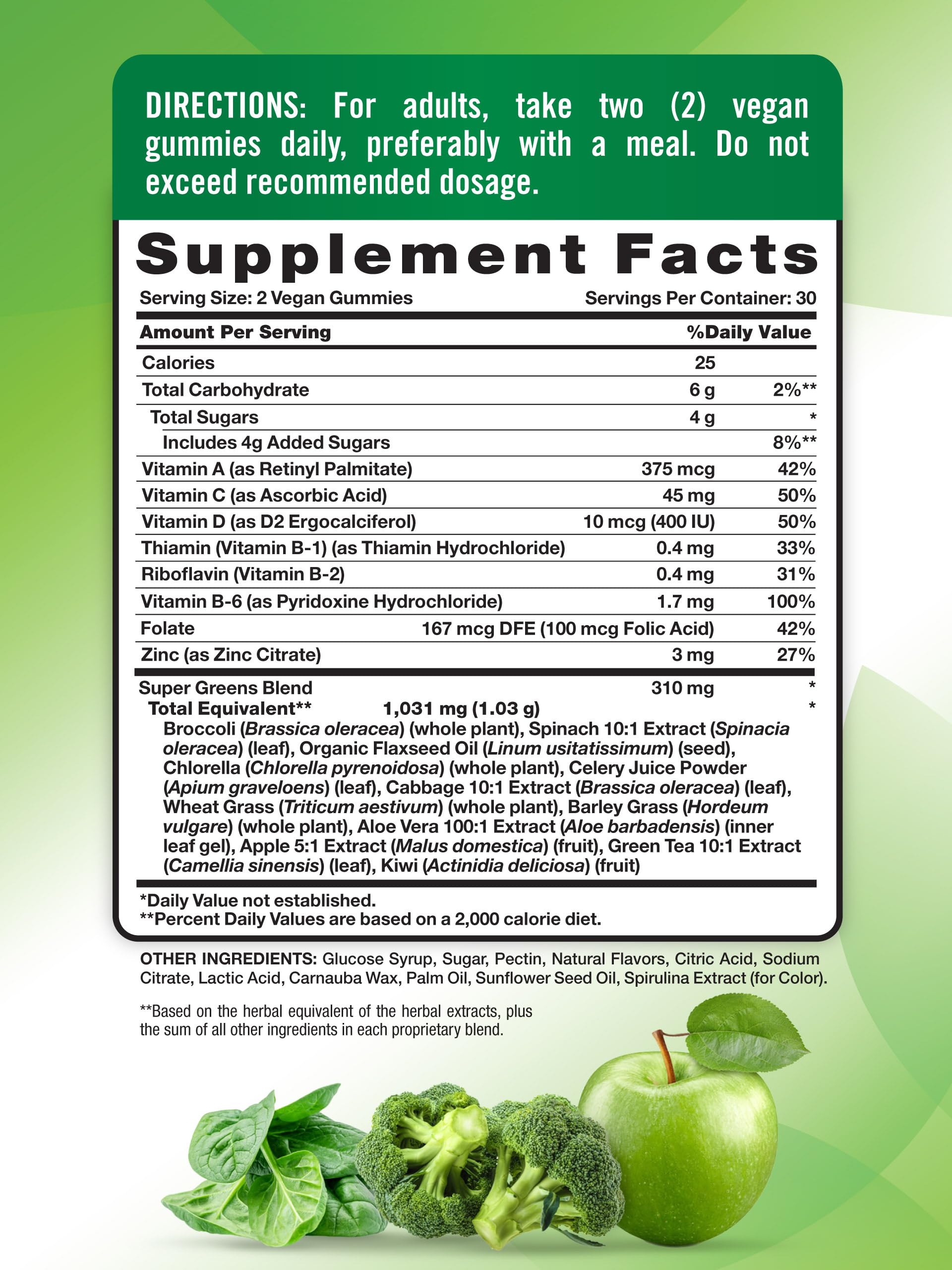 Nature's Truth Super Greens Gummies – 60 Count (Pack of 2) – Vegan, Non-GMO, Gluten Free
