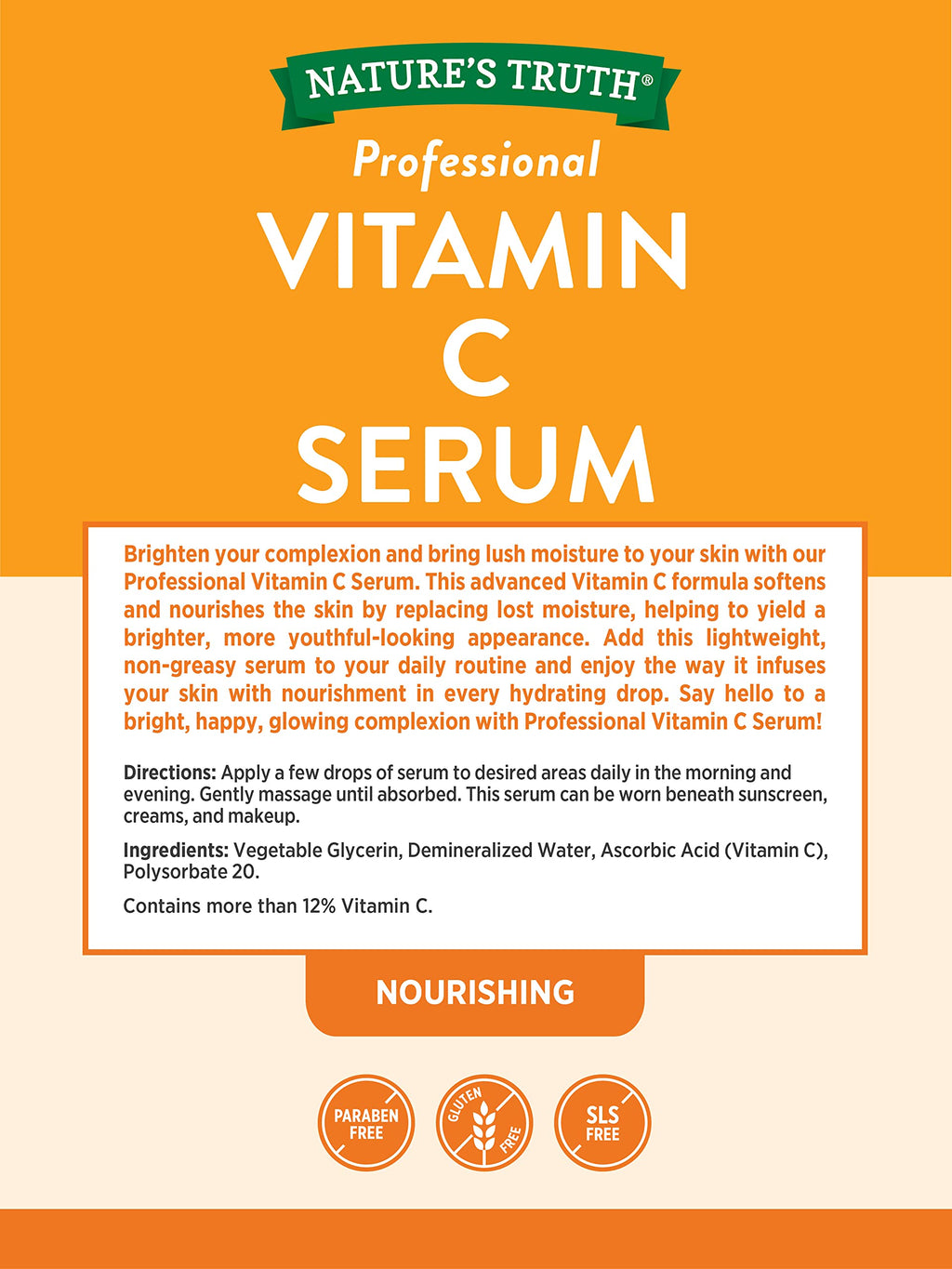 Nature's Truth Vitamin C Serum 2 oz – Nourishing Skin Care Oil, Unscented