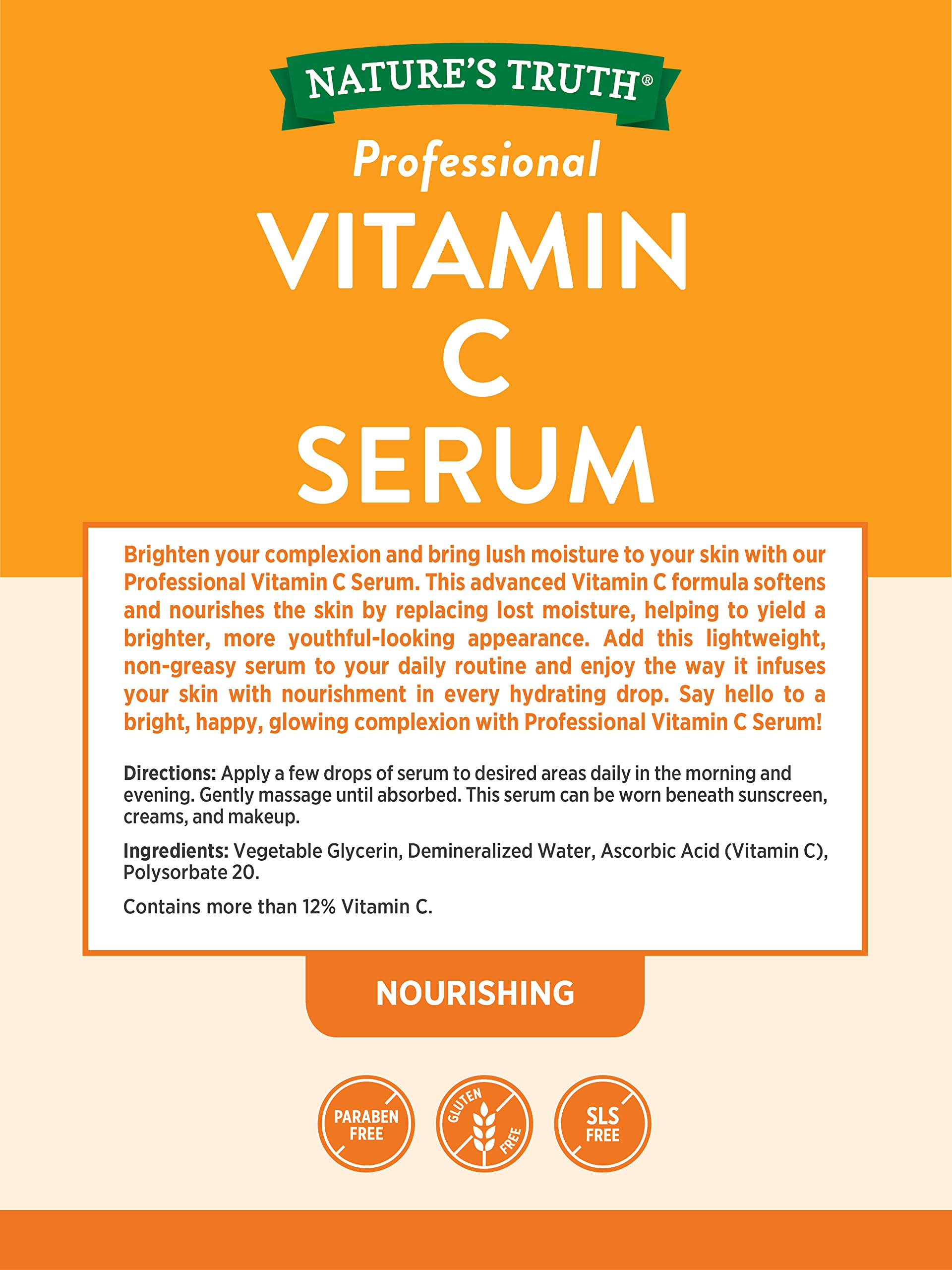 Nature's Truth Vitamin C Serum 2 oz – Nourishing Skin Care Oil, Unscented