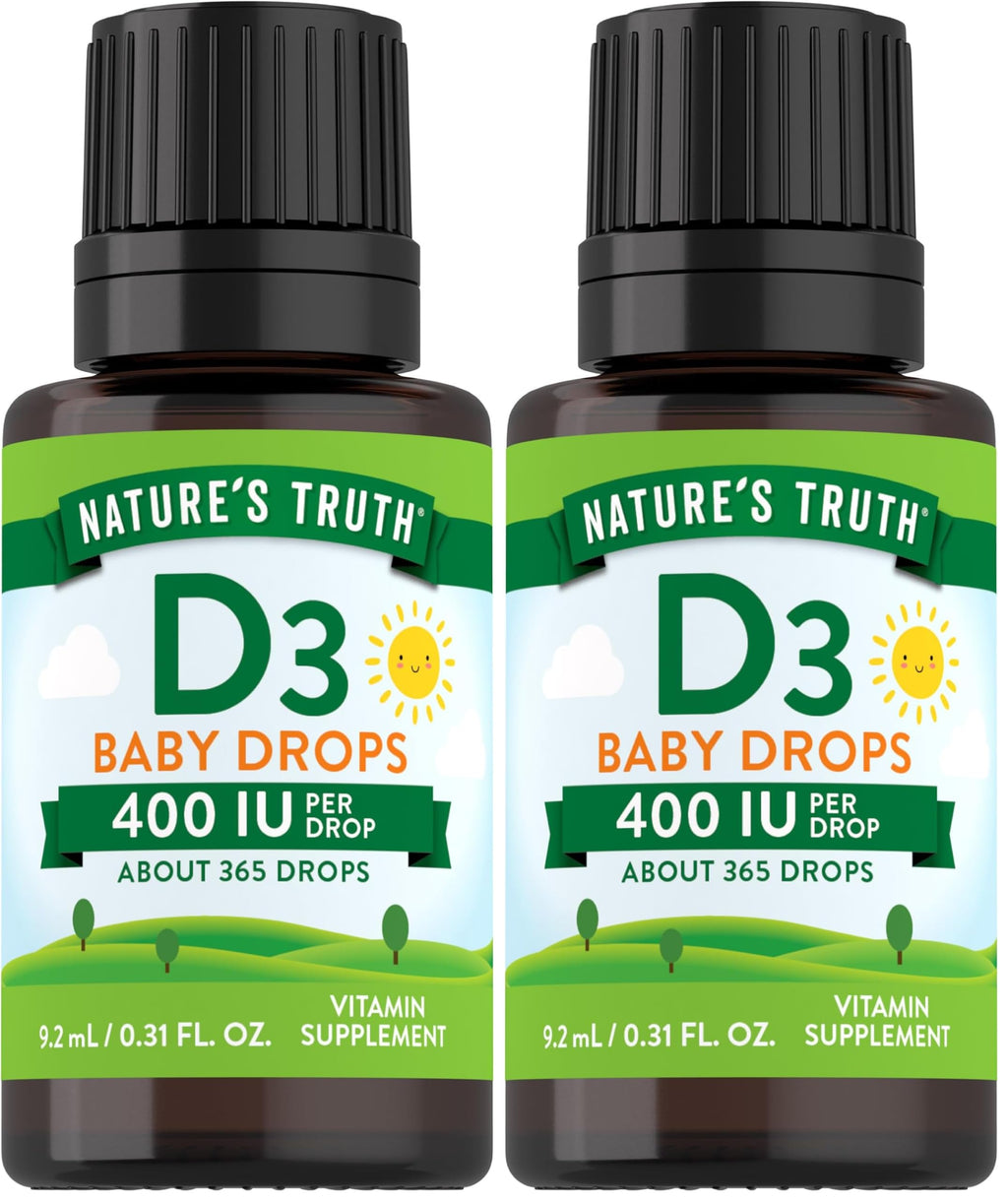 Nature's Truth Vitamin D Drops for Infants | 400 IU (D3) | 9.2 mL | Vegetarian, Non-GMO & Gluten Free | Pack of 2