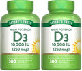 Nature's Truth Vitamin D3 10000 IU Softgels | 300 Count | Extra Strength | Non-GMO & Gluten Free Supplement (Pack of 2)