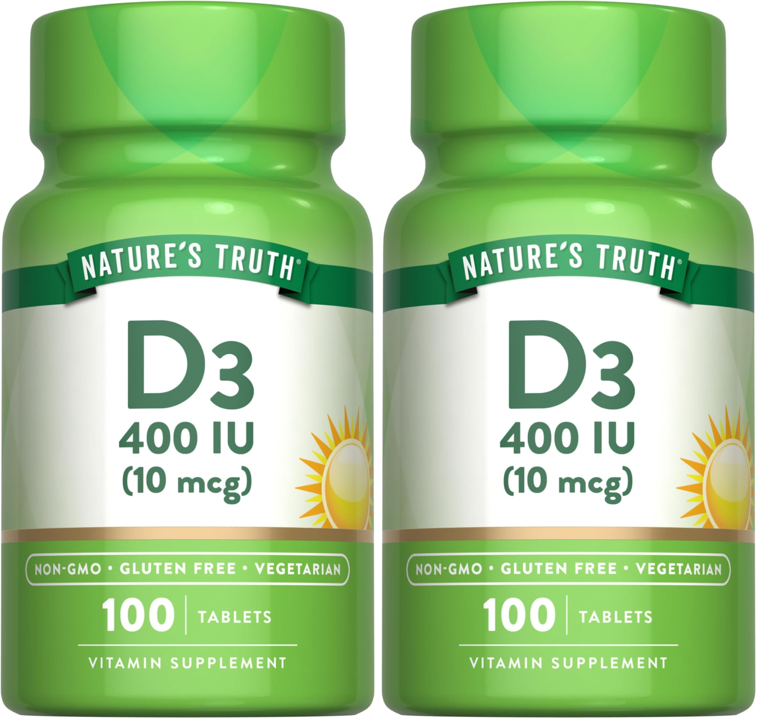 Nature's Truth Vitamin D3 400 IU – 100 Tablets – Pack of 2 | Vegetarian, Non-GMO, Gluten Free