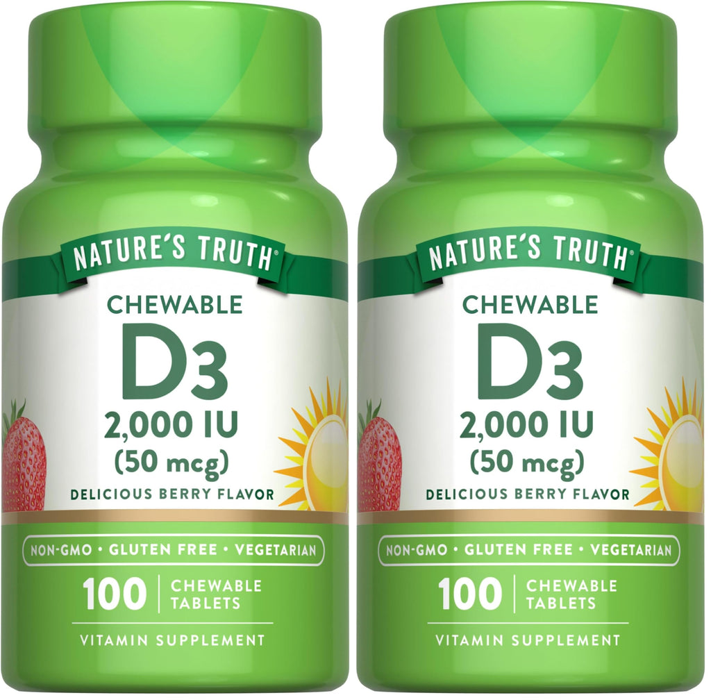 Nature's Truth Chewable Vitamin D3 2,000 IU – Berry Flavor | 100 Tablets | Vegetarian, Non-GMO, Gluten Free | Pack of 2