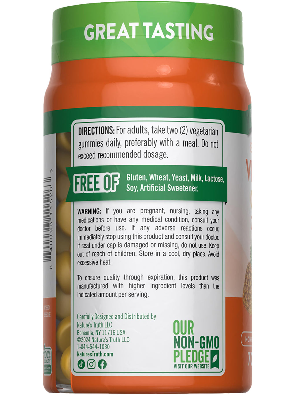 Nature's Truth Vitamin D3 Gummies 2000 IU – 70 Count, Pineapple Flavor, Vegetarian, Non-GMO, Gluten Free