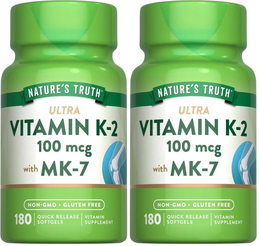 Nature's Truth Vitamin K2 MK-7 100 mcg - 180 Softgels (Pack of 2)