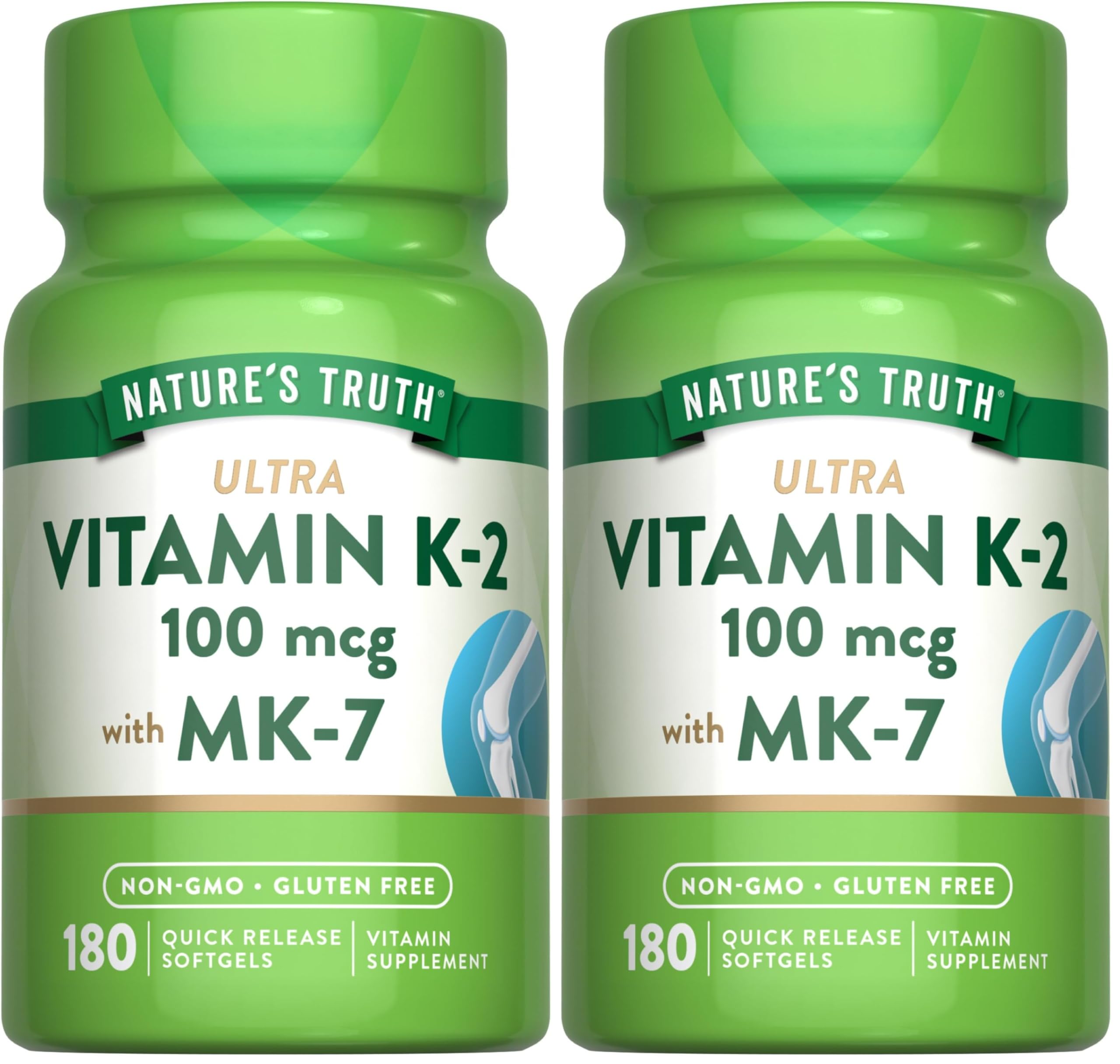 Nature's Truth Vitamin K2 MK-7 100 mcg - 180 Softgels (Pack of 2)