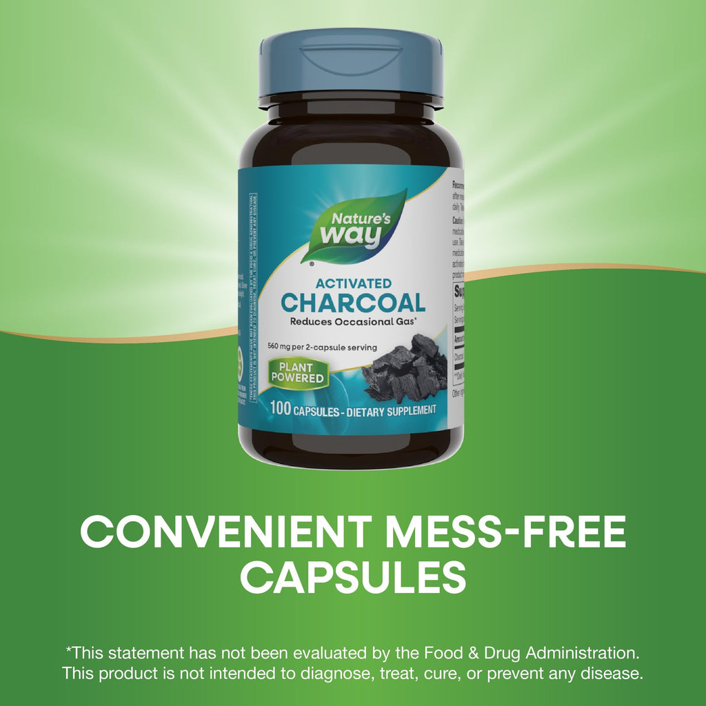 Nature's Way Activated Charcoal 560 mg - Binds Gas & Unwanted Materials | 100 Capsules