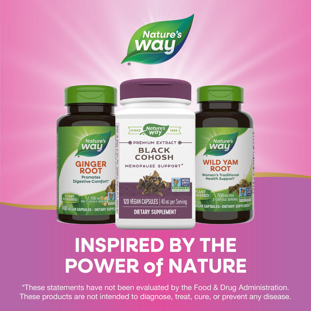 Nature's Way Premium Black Cohosh - Menopause Support for Women, 40 mg per Serving, 120 Vegan Capsules