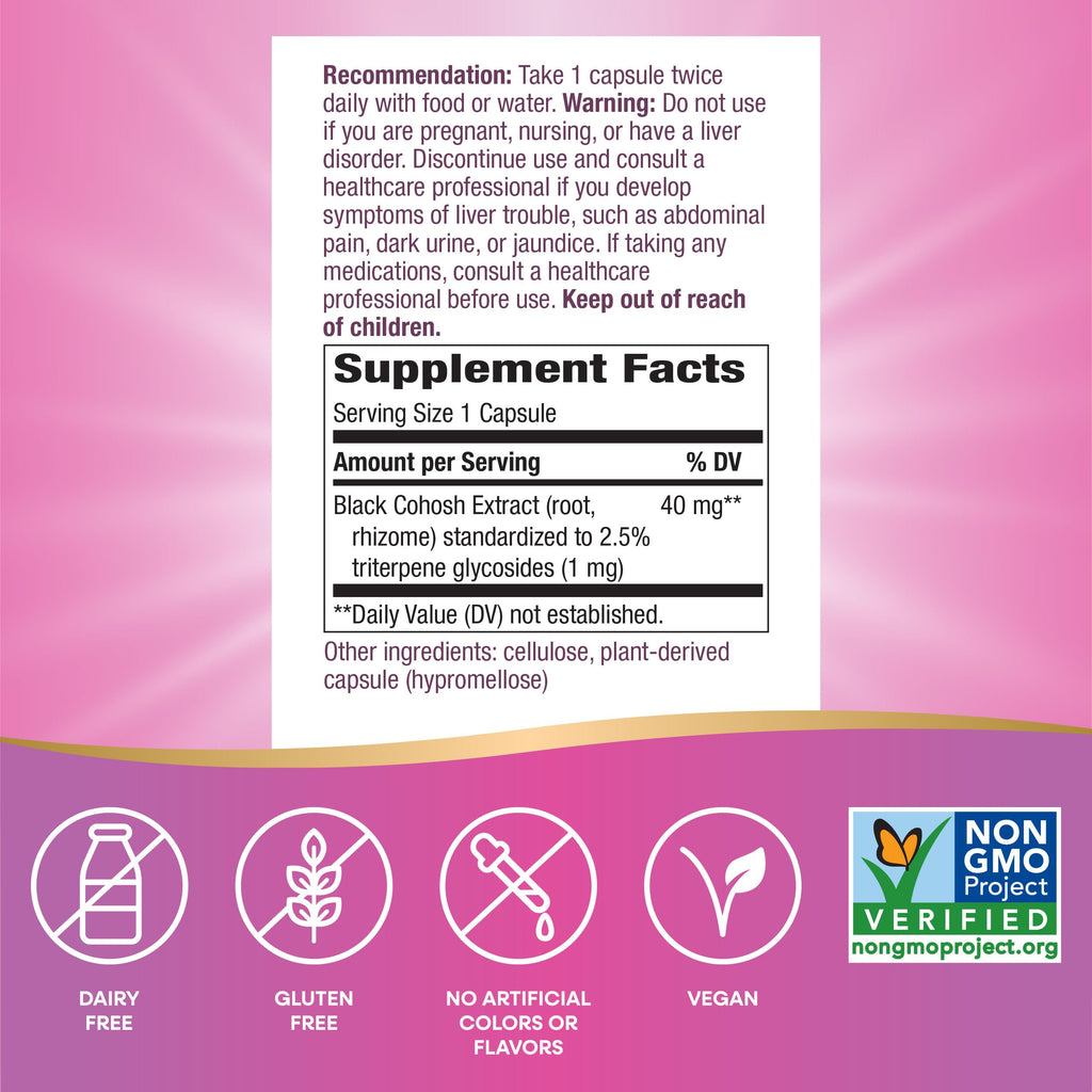 Nature's Way Premium Black Cohosh - Menopause Support for Women, 40 mg per Serving, 120 Vegan Capsules